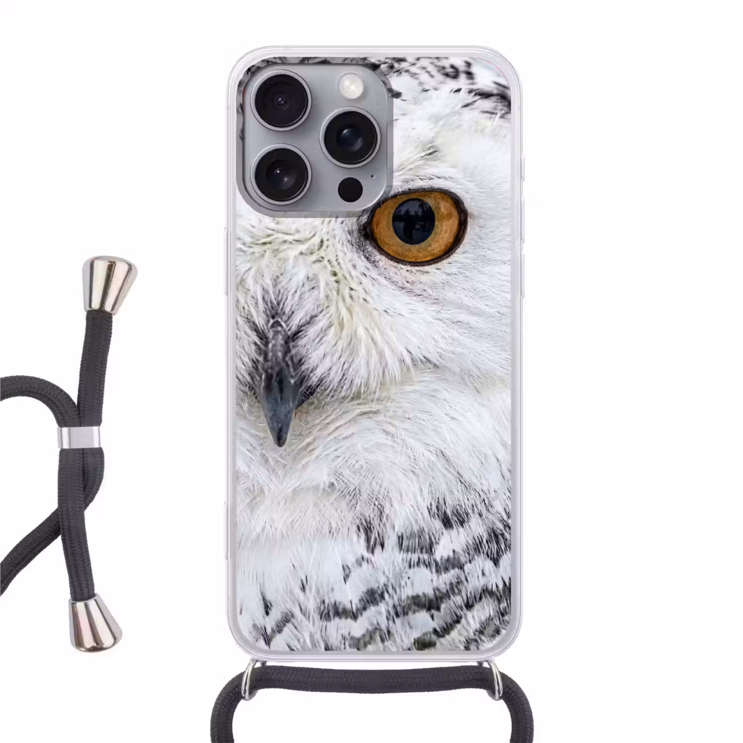 Sneeuwuil - Oog - Wildlife - Wit Hoesje iPhone 16 Pro Max met koord klein -3d