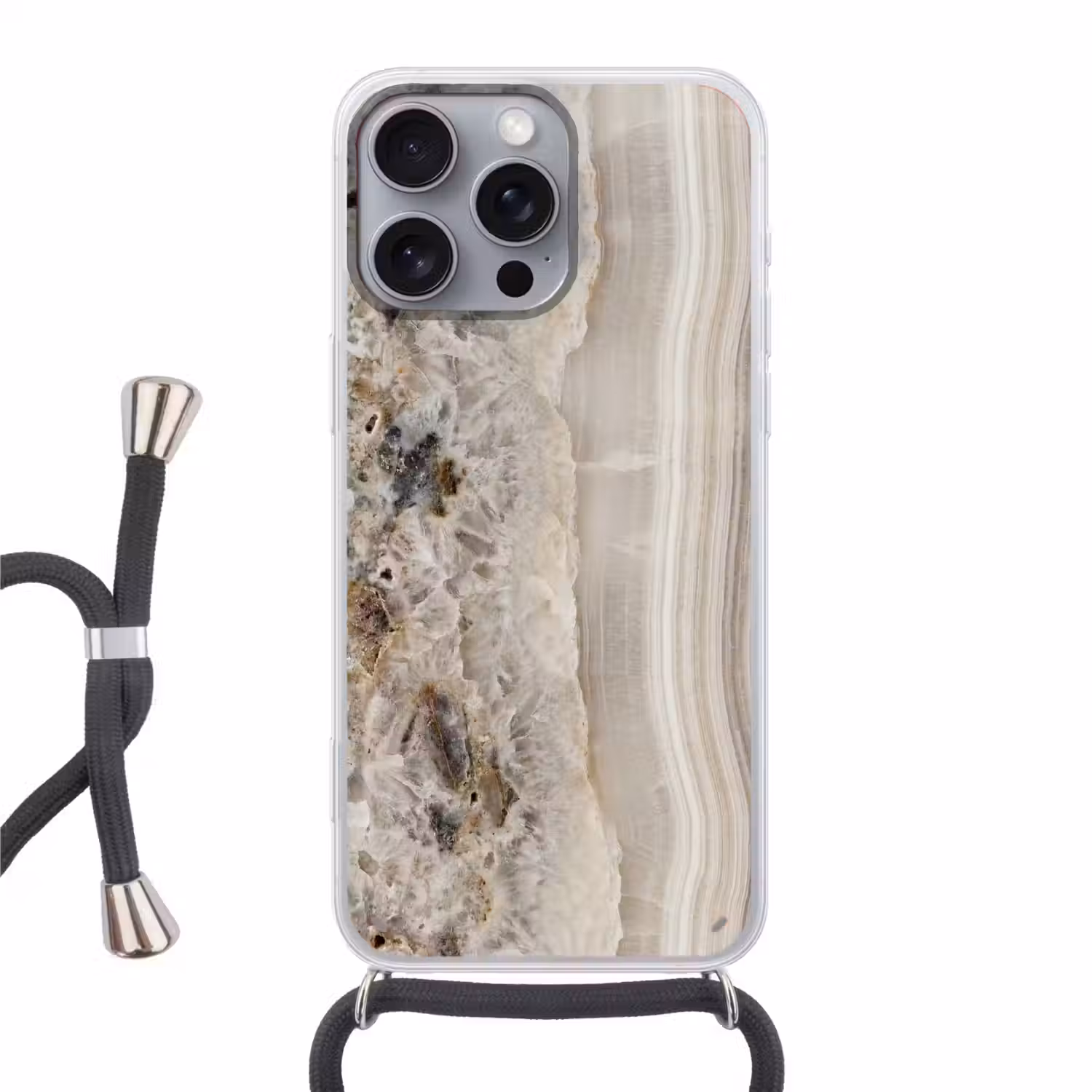 Steen - Textuur - Abstract - Beige - Wit Hoesje iPhone 16 Pro Max met koord klein -3d