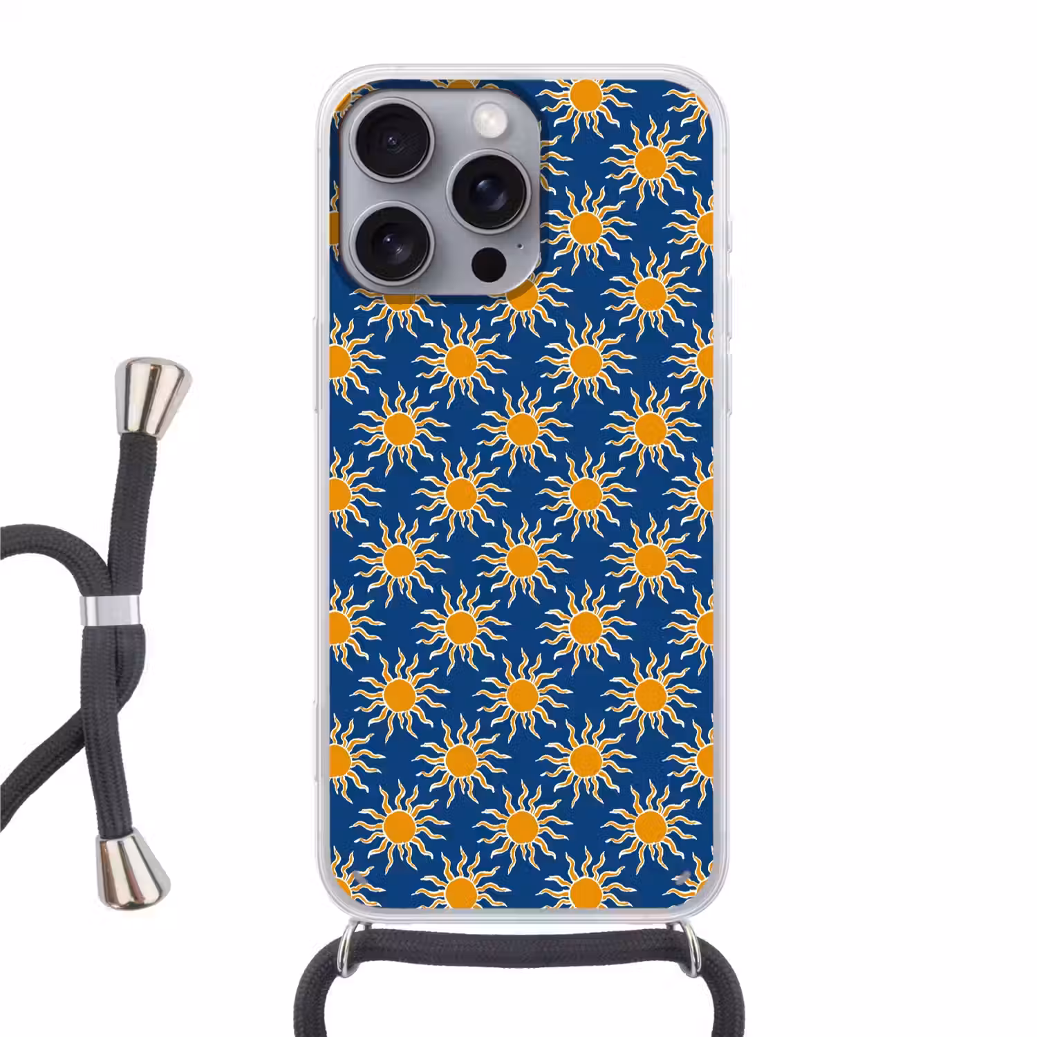 Zon - Patroon - Blauw Hoesje iPhone 16 Pro Max met koord klein 804 -3d