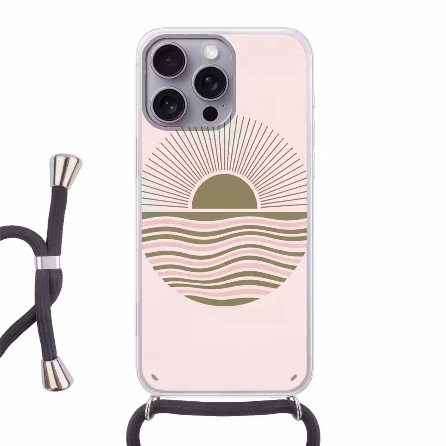 Zon - Zee - Abstract - Modern - Roze Hoesje iPhone 16 Pro Max met koord klein -3d