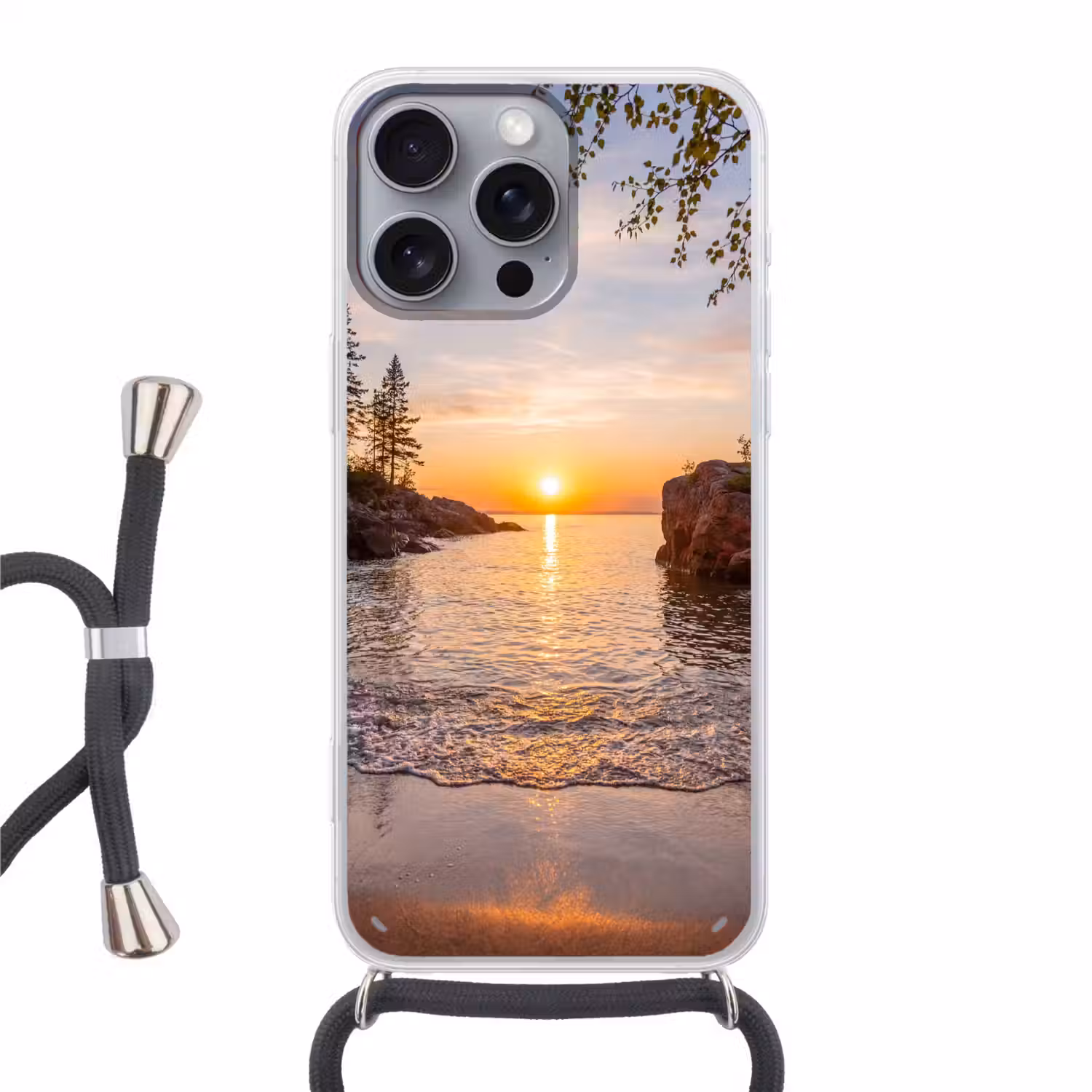 Zonsondergang - Kust - Water - Natuur - Oranje Hoesje iPhone 16 Pro Max met koord klein -3d