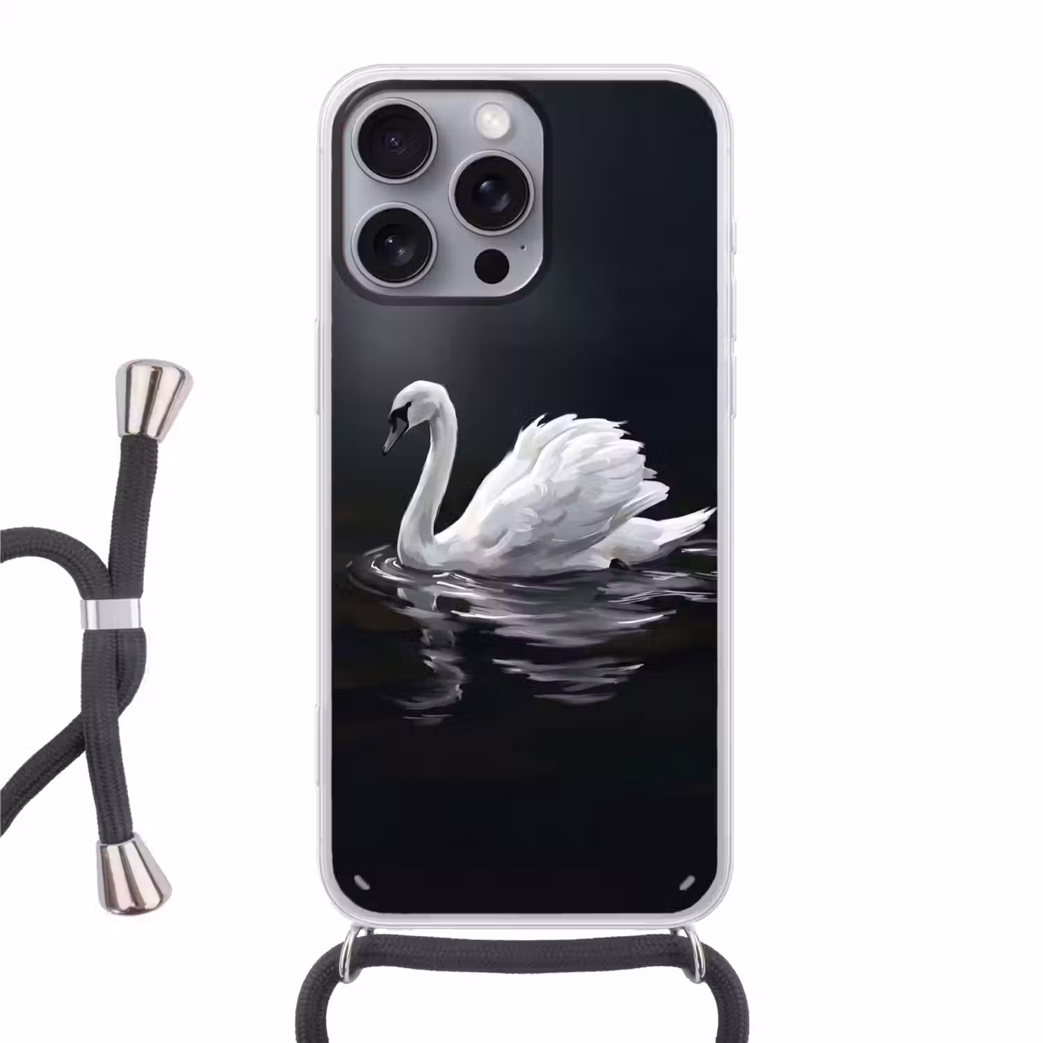 Zwaan - Water - Natuur - Realistisch - Wit Hoesje iPhone 16 Pro Max met koord klein -3d