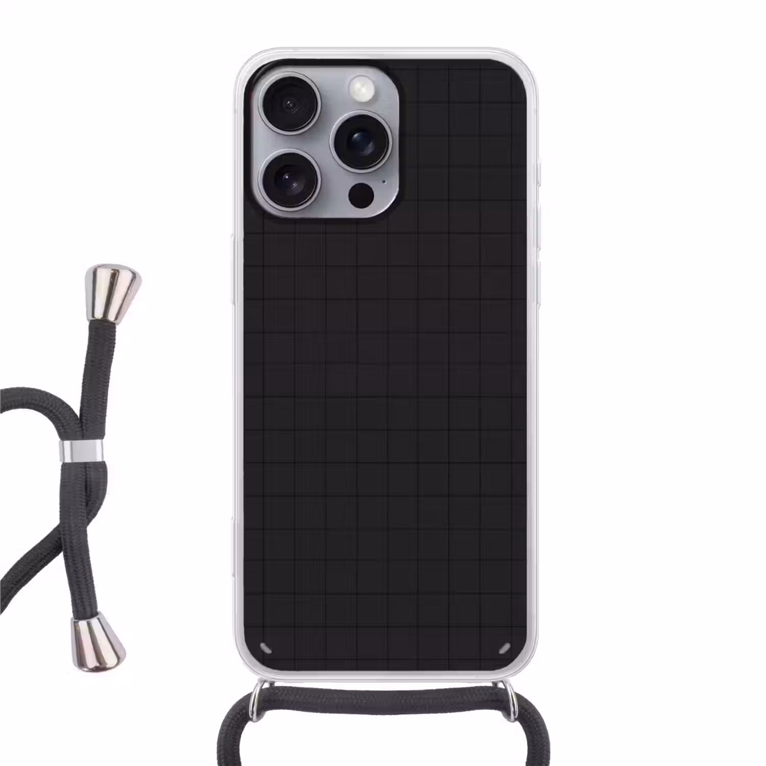 Tegels - Patroon - Mat - Zwart Hoesje iPhone 16 Pro Max met koord klein 804 -3d