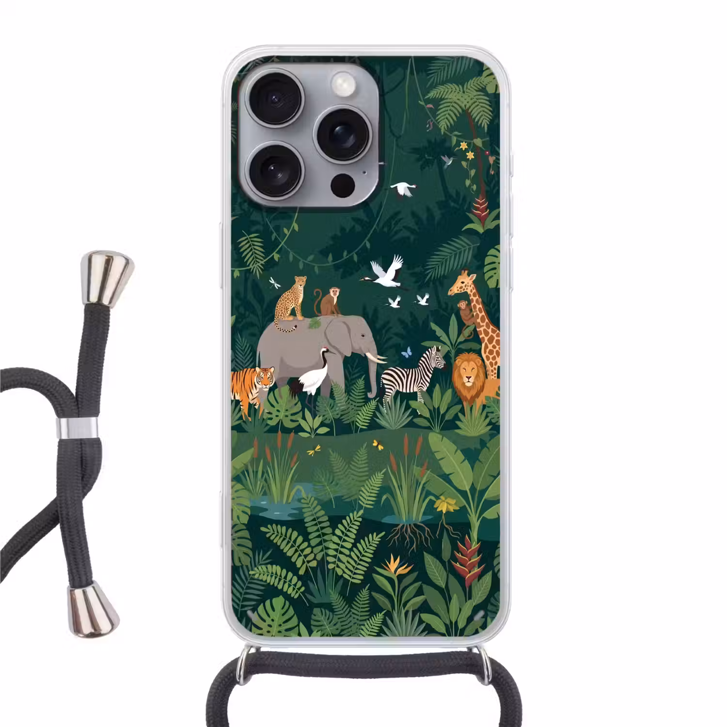 Tropisch - Jungle - Groen Hoesje iPhone 16 Pro Max met koord klein -3d