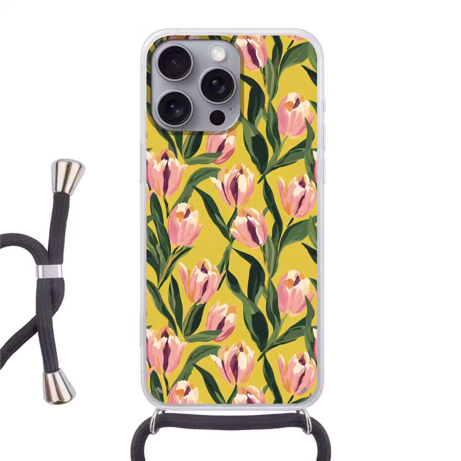 Tulpen - Botanisch - Geel Hoesje iPhone 16 Pro Max met koord klein 804 -3d
