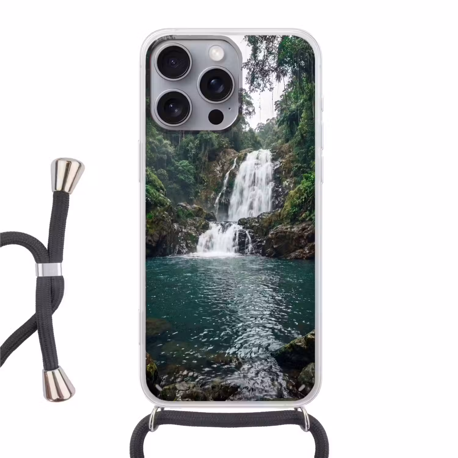 Waterfall - Forest - Nature - Greenkhgyguyg Hoesje iPhone 16 Pro Max met koord klein -3d