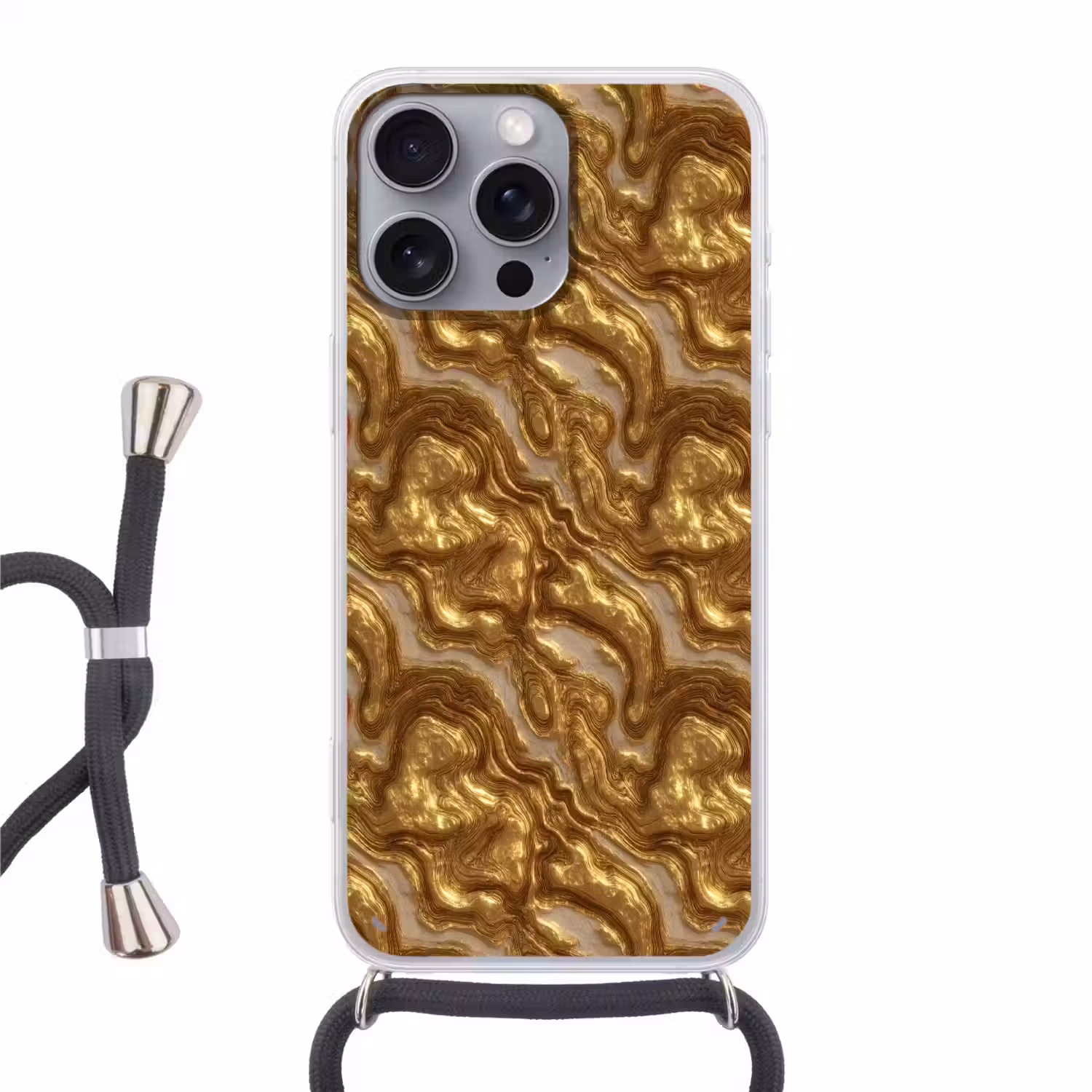 Golven - Organisch - Goud - Crème Hoesje iPhone 16 Pro Max met koord klein 804 -3d