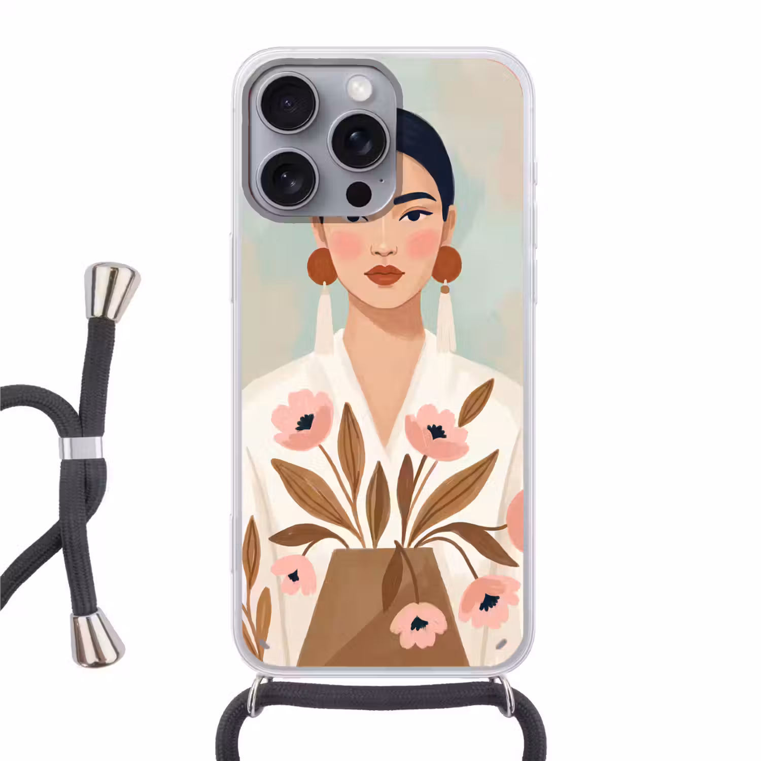 Vrouw - Kimono - Pastel Hoesje iPhone 16 Pro Max met koord klein -3d