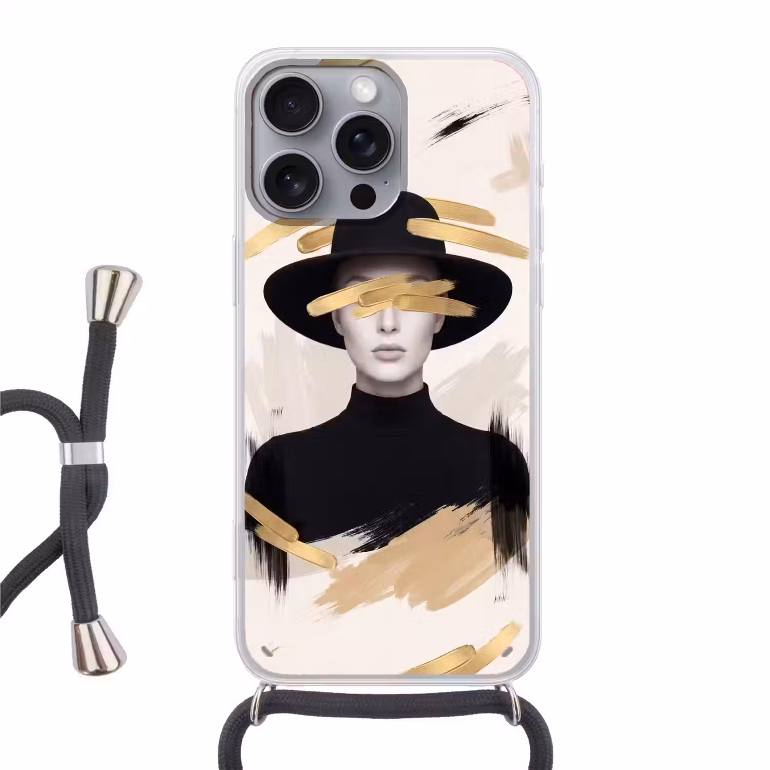 Vrouw - Portret - Modern - Goud - Kunst Hoesje iPhone 16 Pro Max met koord klein -3d