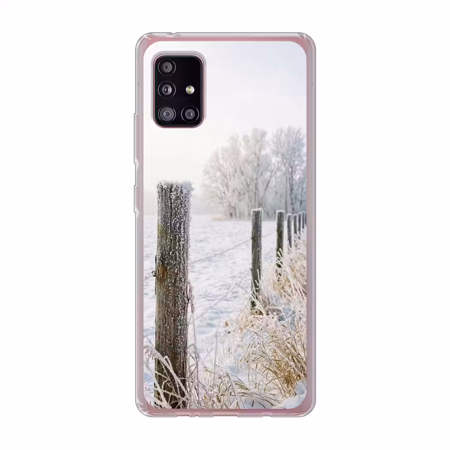 Hek - Sneeuw - Mist - Platteland - Nostalgisch Telefoonhoesje Samsung Galaxy A51 5G klein -3d