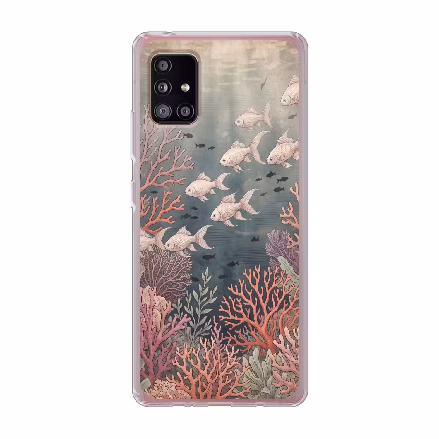 Vis - Koraal - Onderwater - Illustratie - Vintage Telefoonhoesje Samsung Galaxy A51 5G klein -3d