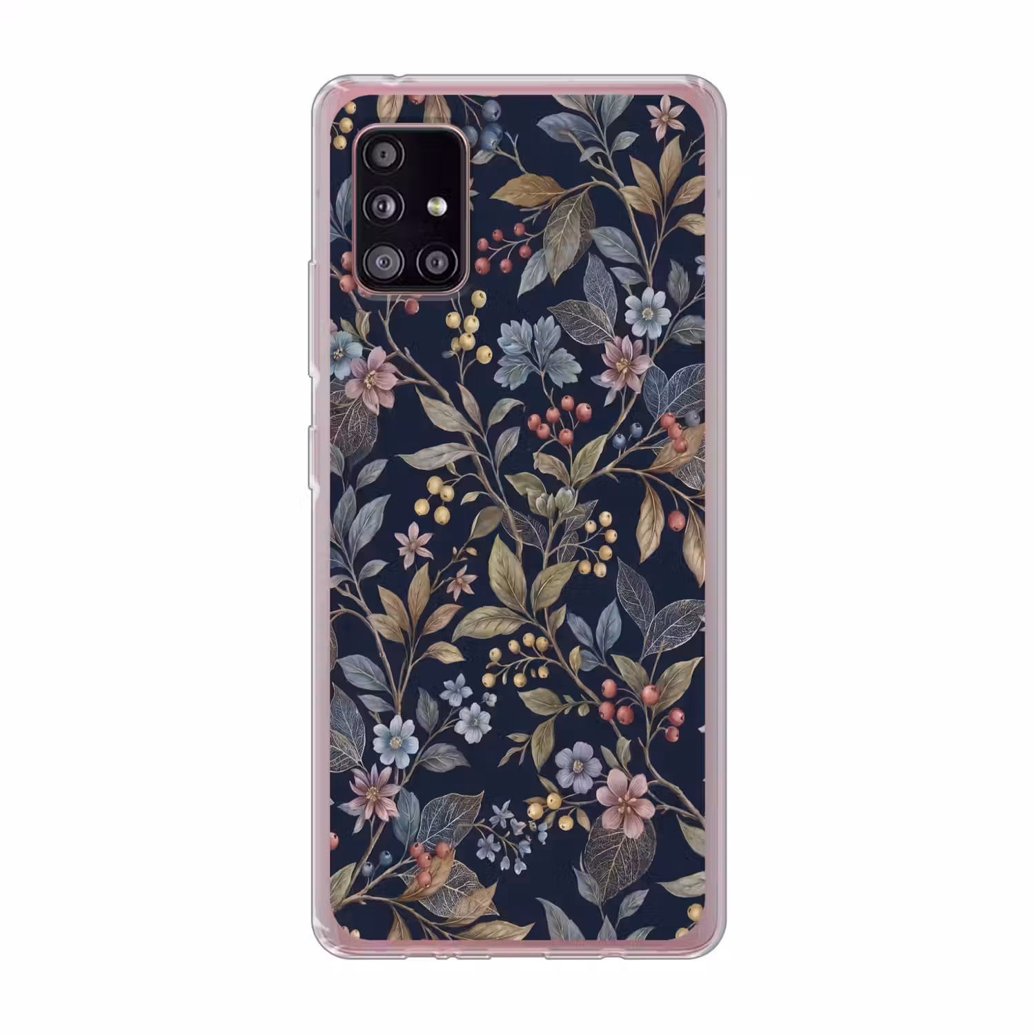 Bloemen - Bladeren - Patroon - Botanisch - Donkerblauw Telefoonhoesje Samsung Galaxy A51 5G klein -3d