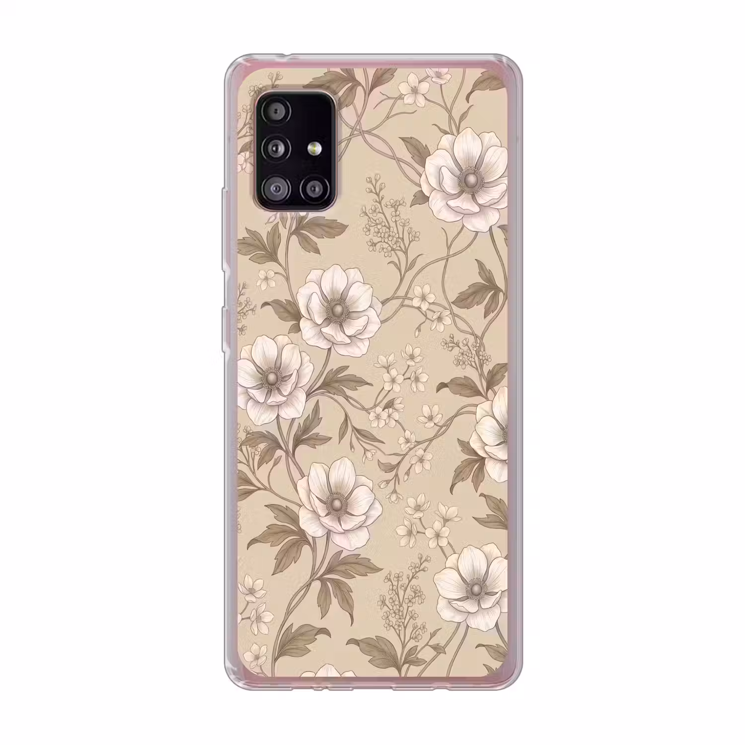 Bloemen - Patroon - Beige Telefoonhoesje Samsung Galaxy A51 5G klein -3d