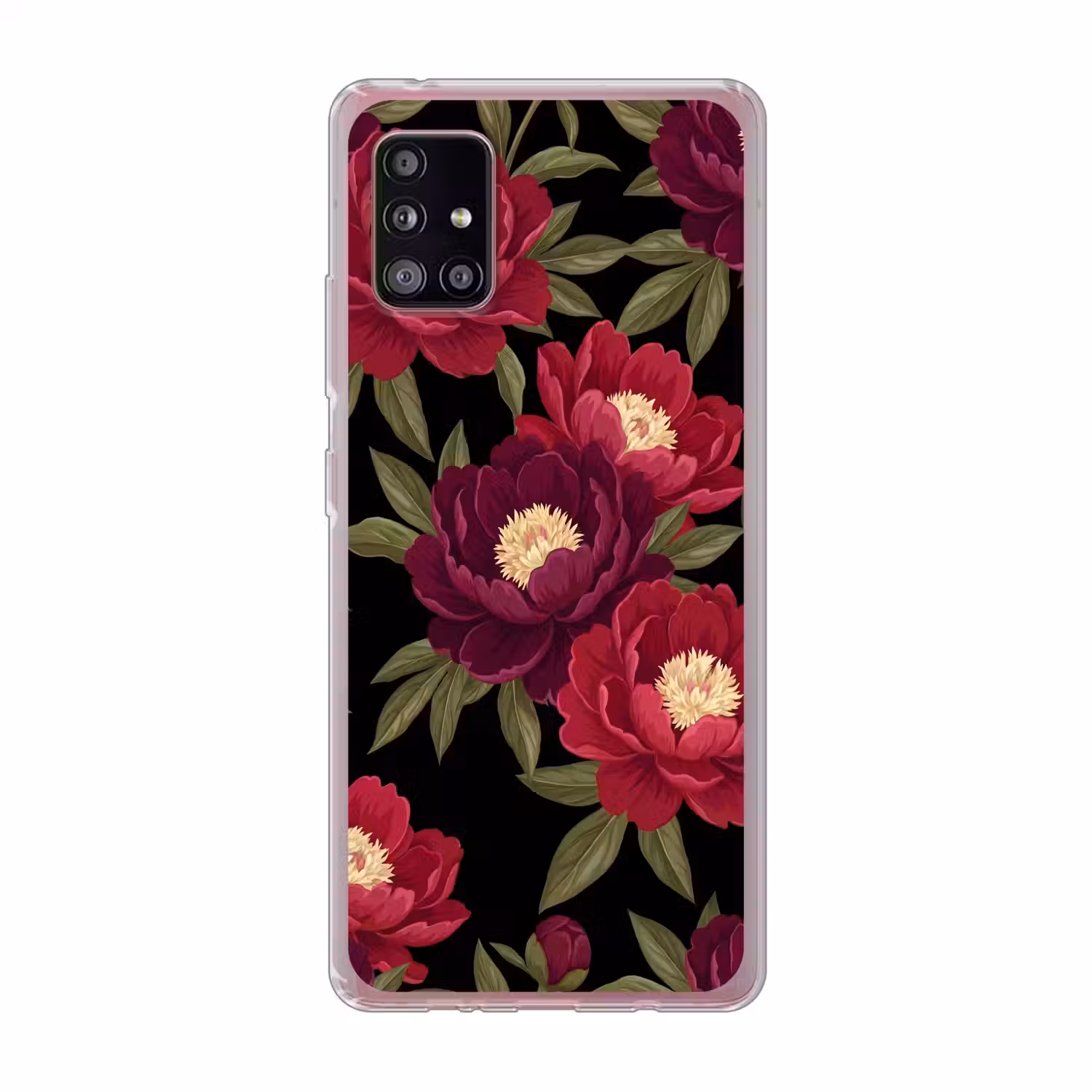 Bloemen - Patroon - Botanisch - Rood - Zwart Telefoonhoesje Samsung Galaxy A51 5G klein -3d