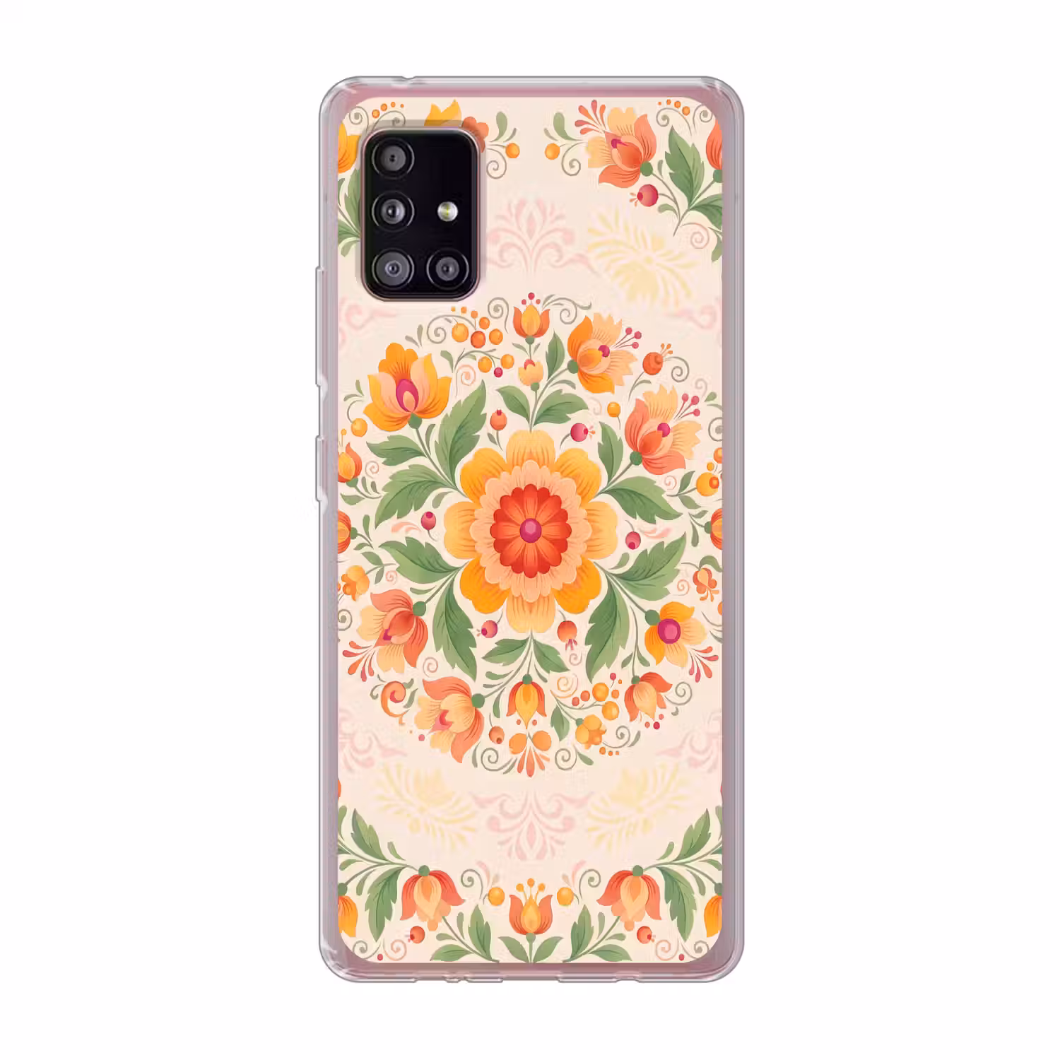 Bloemen - Patroon - Decoratief - Oranje Telefoonhoesje Samsung Galaxy A51 5G klein -3d