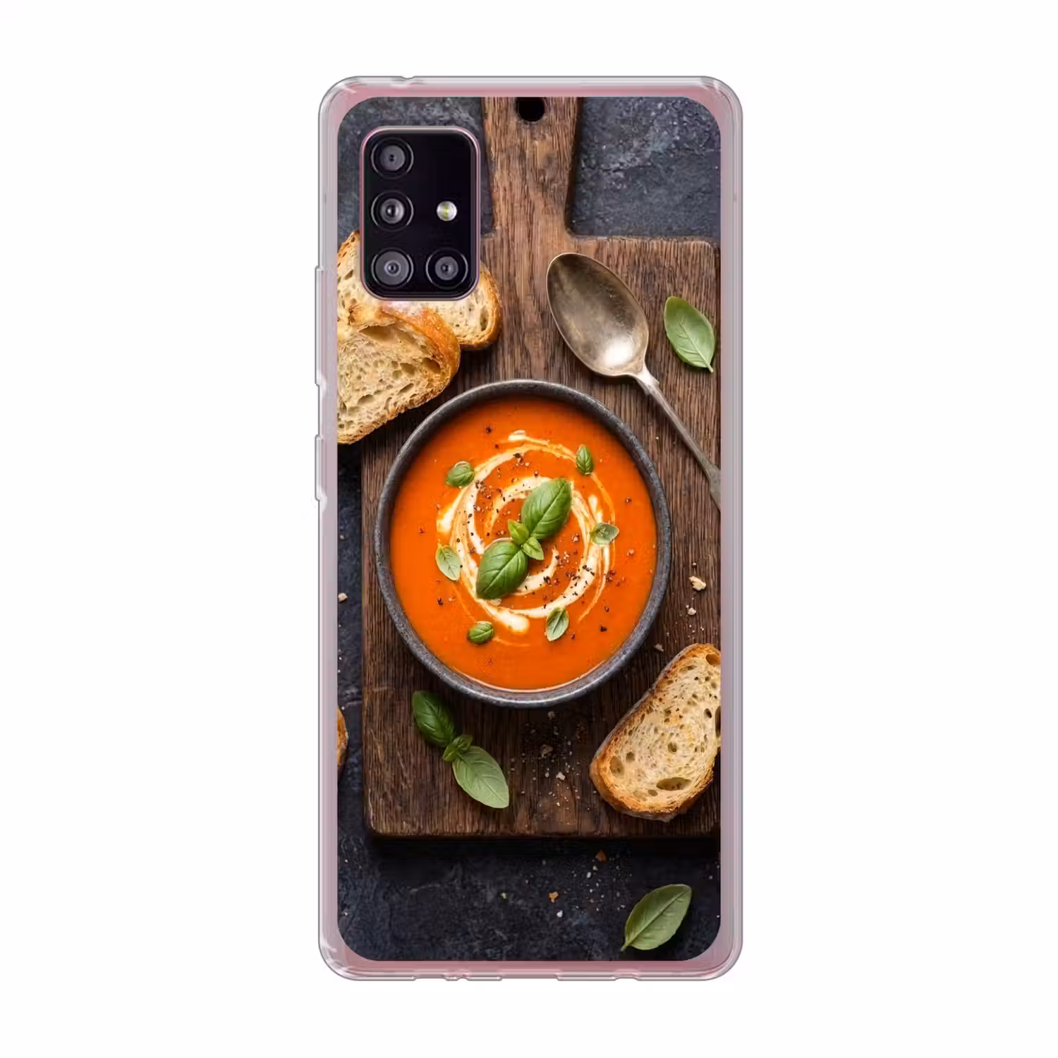Eten - Soep - Basilicum - Rustiek - Rood Telefoonhoesje Samsung Galaxy A51 5G klein -3d