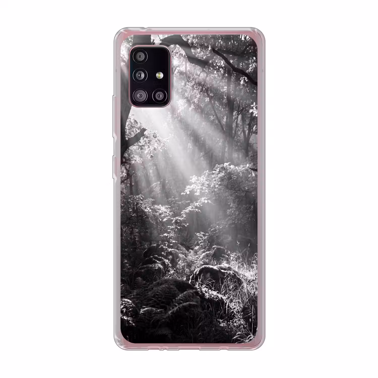 Bos - Lichtstralen - Natuur - Zwart-wit Telefoonhoesje Samsung Galaxy A51 5G klein -3d