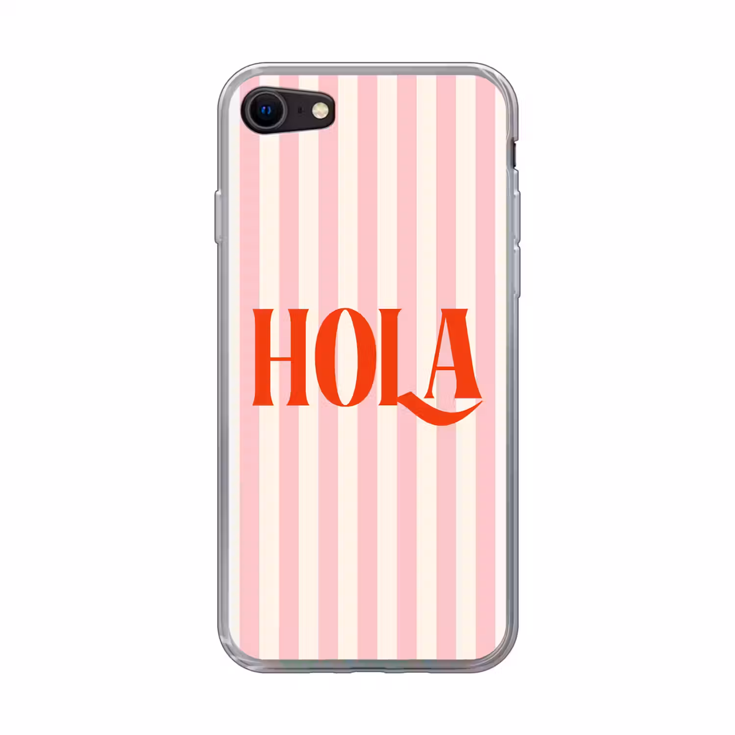 Hola - Quote - Strepen - Pastel - Roze - Rood - Wit Telefoonhoesje iPhone 7 klein -3d