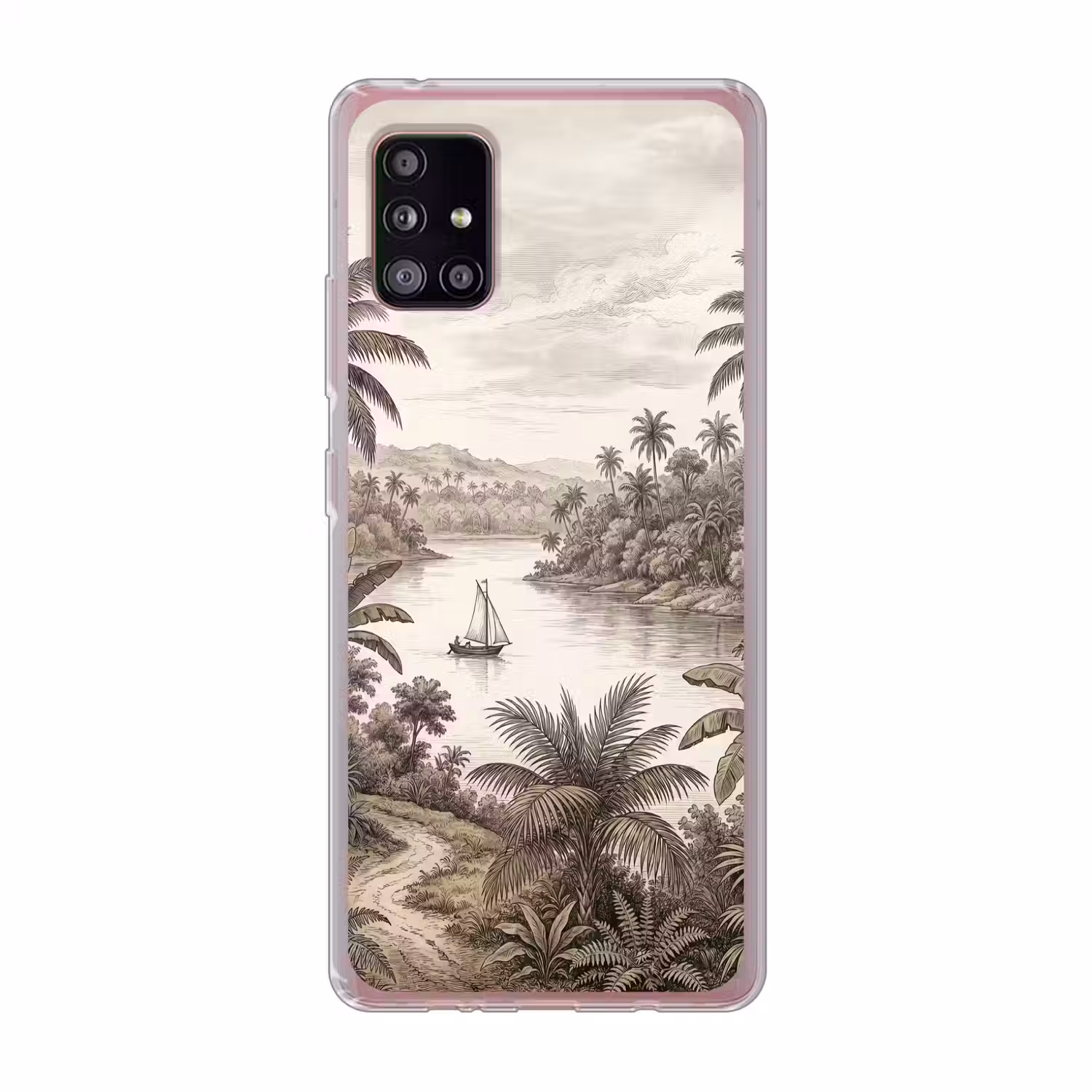 Landschap - Rivier - Boot - Tropisch - Vintage Telefoonhoesje Samsung Galaxy A51 5G klein -3d