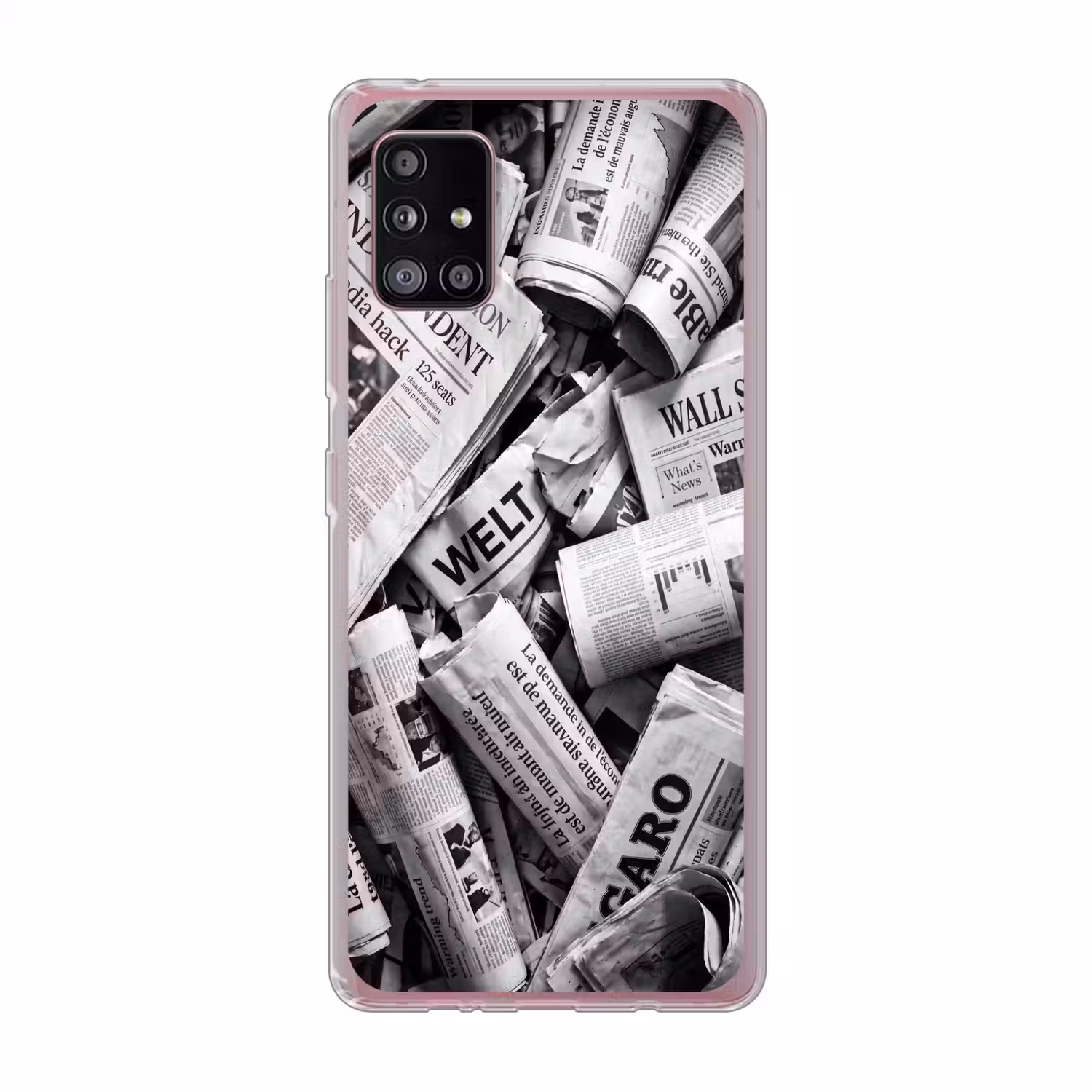 Krant - Stapel - Nieuws - Zwart-wit Telefoonhoesje Samsung Galaxy A51 5G klein -3d