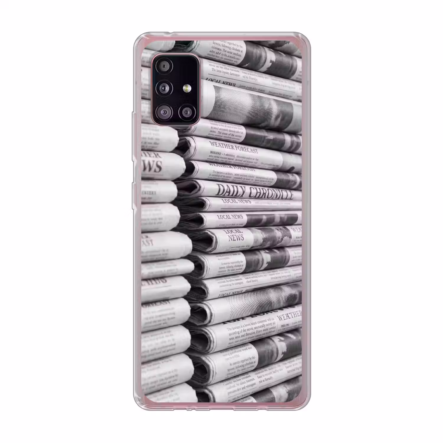 Krant - Stapel - Nieuws - Zwart-wit - Media Telefoonhoesje Samsung Galaxy A51 5G klein -3d