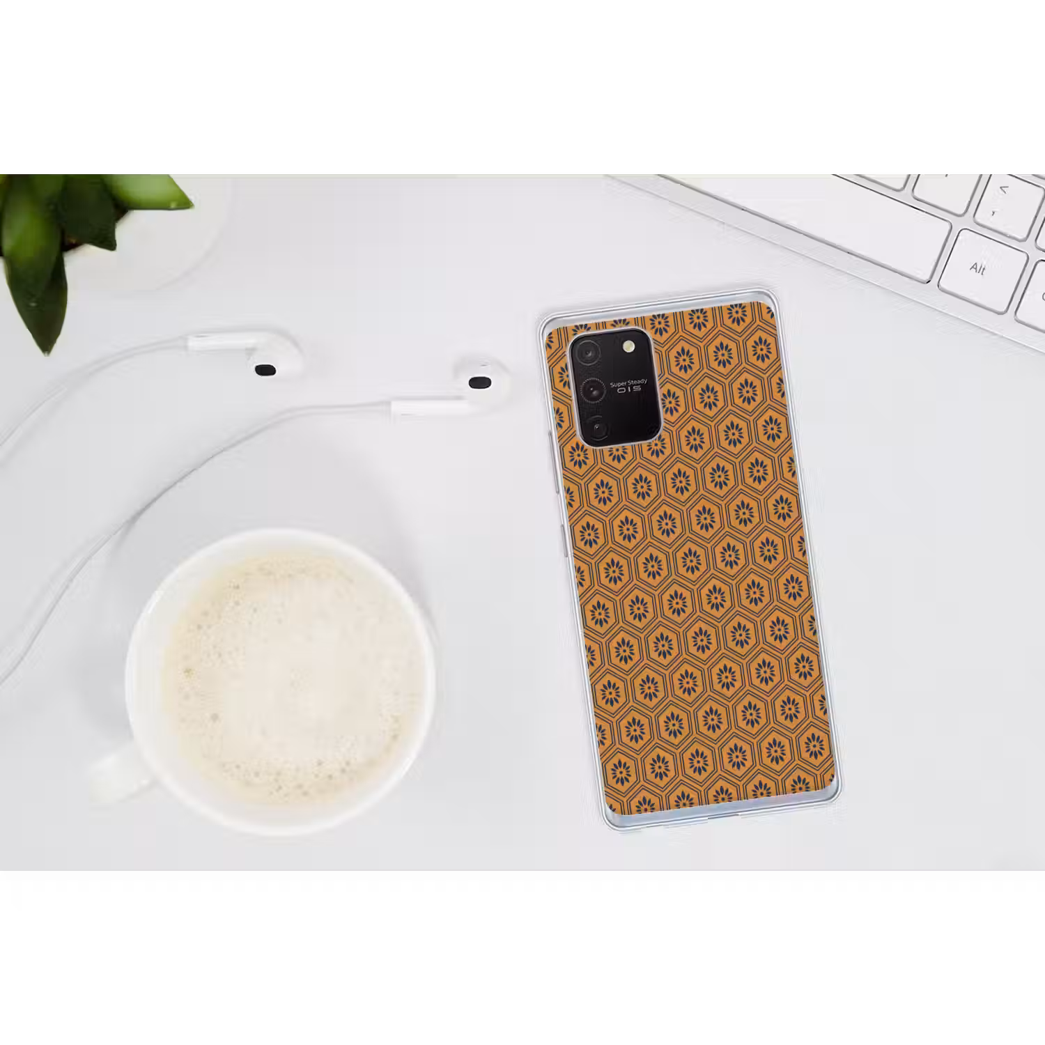 Okergeel - Patroon - Bloem - Donkerblauw Telefoonhoesje Samsung Galaxy S10 Lite klein 364 -oordopS10Lite