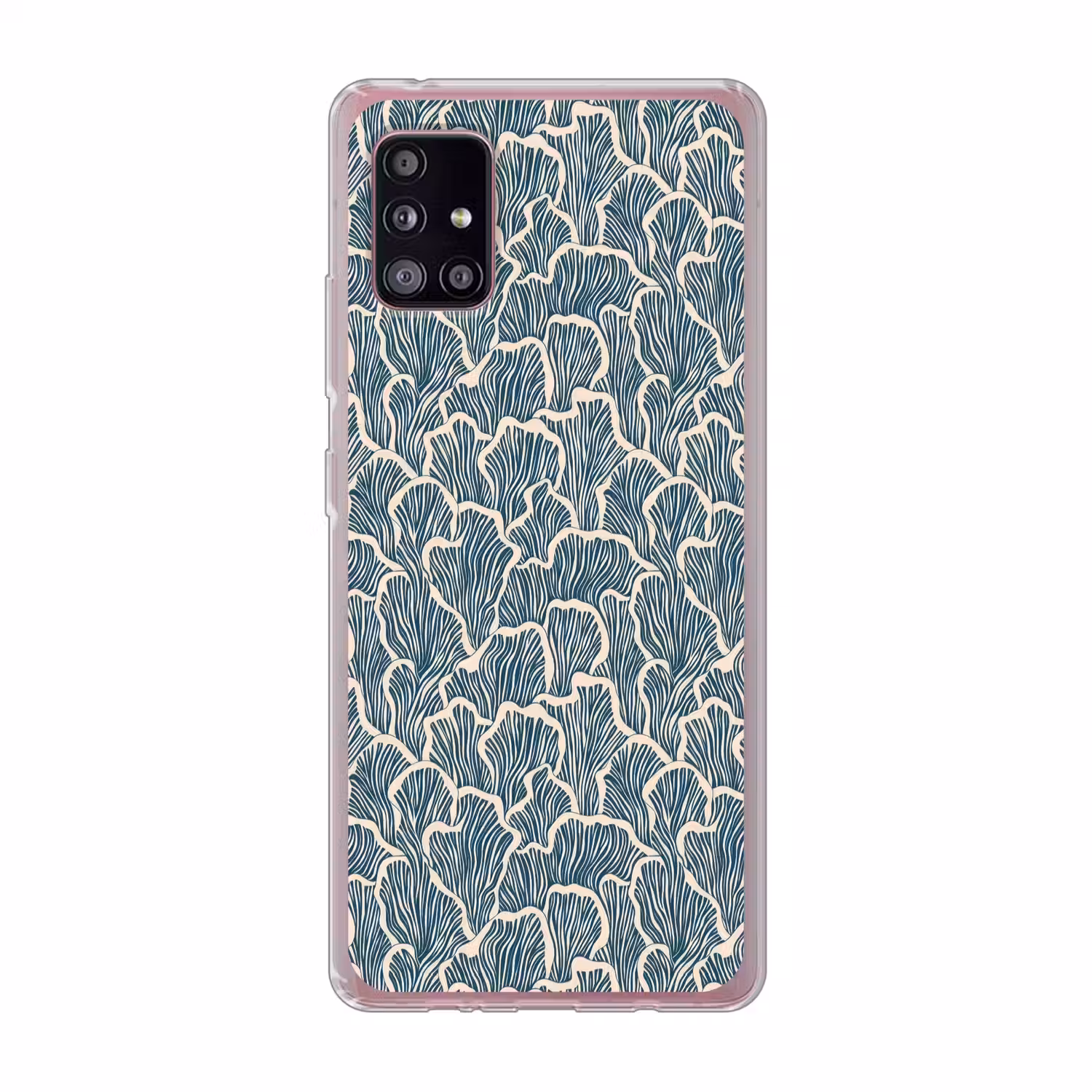 Organisch - Blauw - Crème - Schelpen Telefoonhoesje Samsung Galaxy A51 5G klein 373 -3d