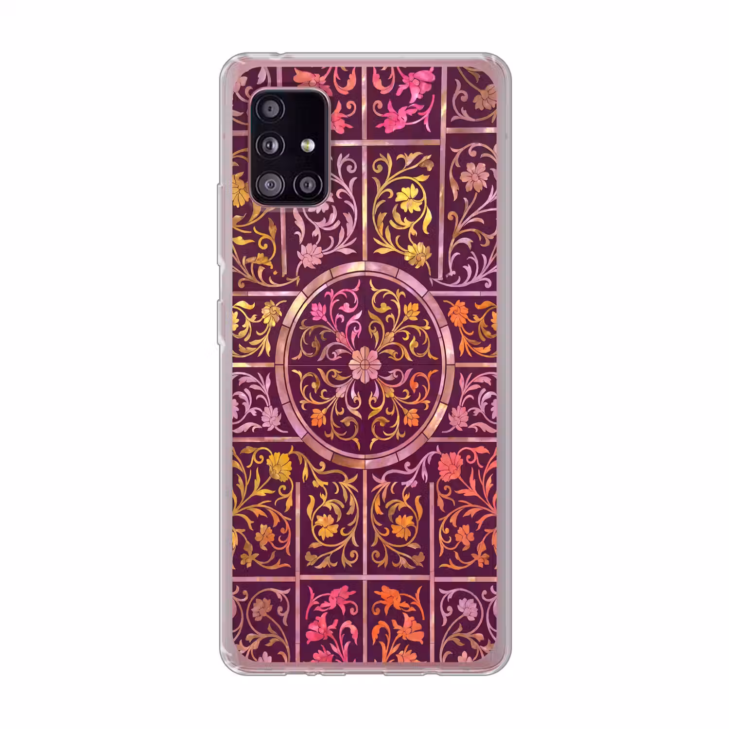 Patroon - Floraal - Oosters - Paars - Goud Telefoonhoesje Samsung Galaxy A51 5G klein -3d