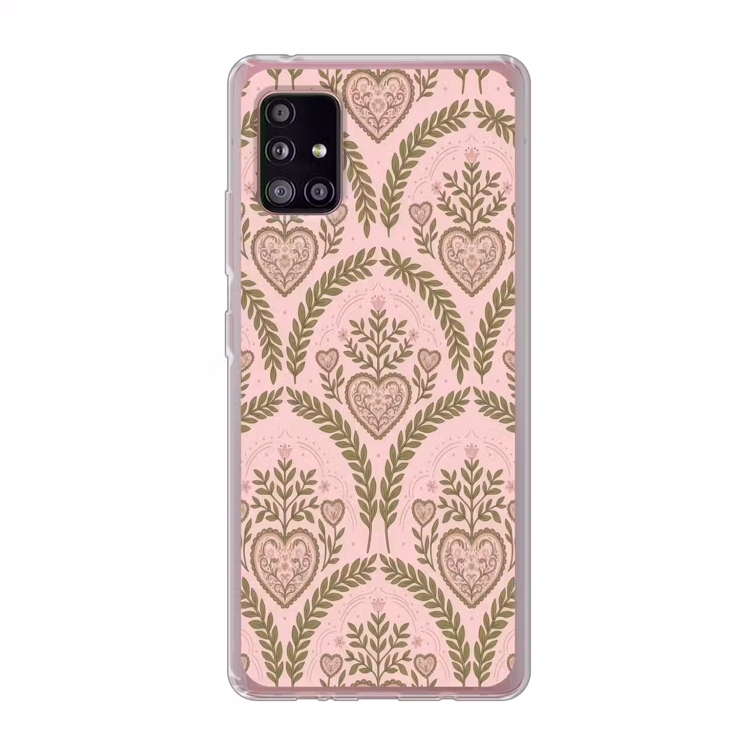 Patroon - Hart - Bloemen - Folkloristisch - Roze Telefoonhoesje Samsung Galaxy A51 5G klein -3d
