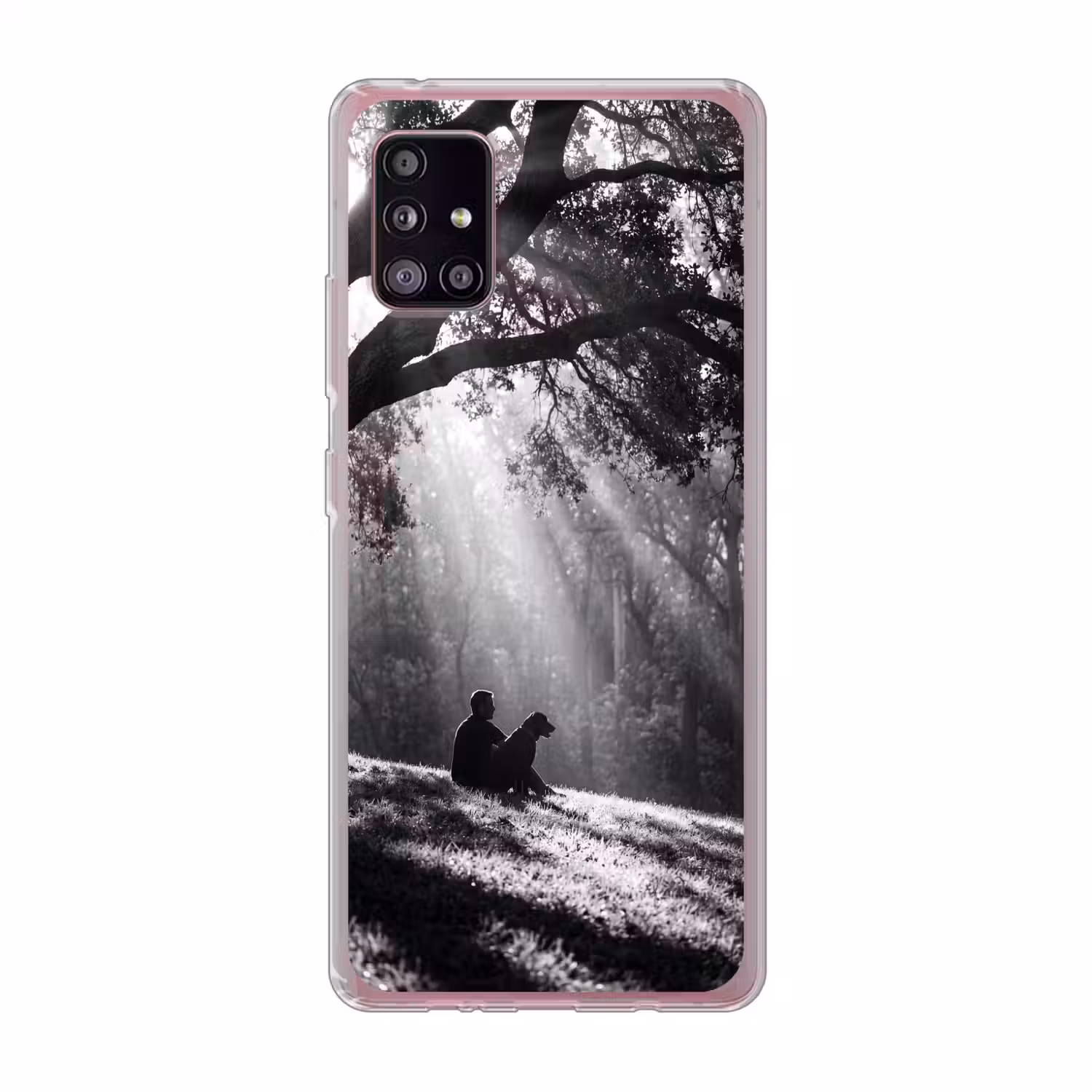 Mens - Hond - Natuur - Zwart-wit - Silhouet Telefoonhoesje Samsung Galaxy A51 5G klein -3d