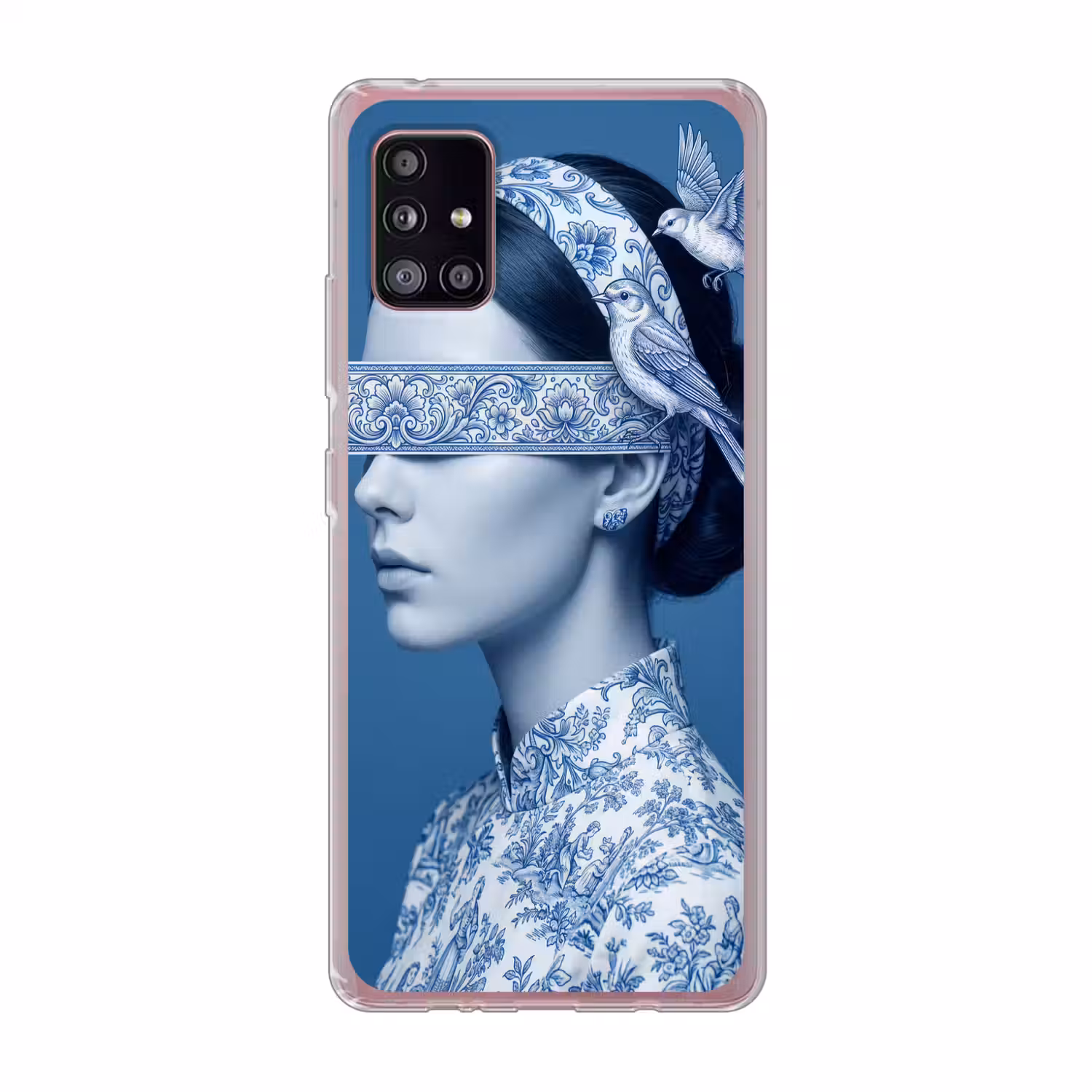 Portret - Klassiek - Wit - Blauw Telefoonhoesje Samsung Galaxy A51 5G klein -3d