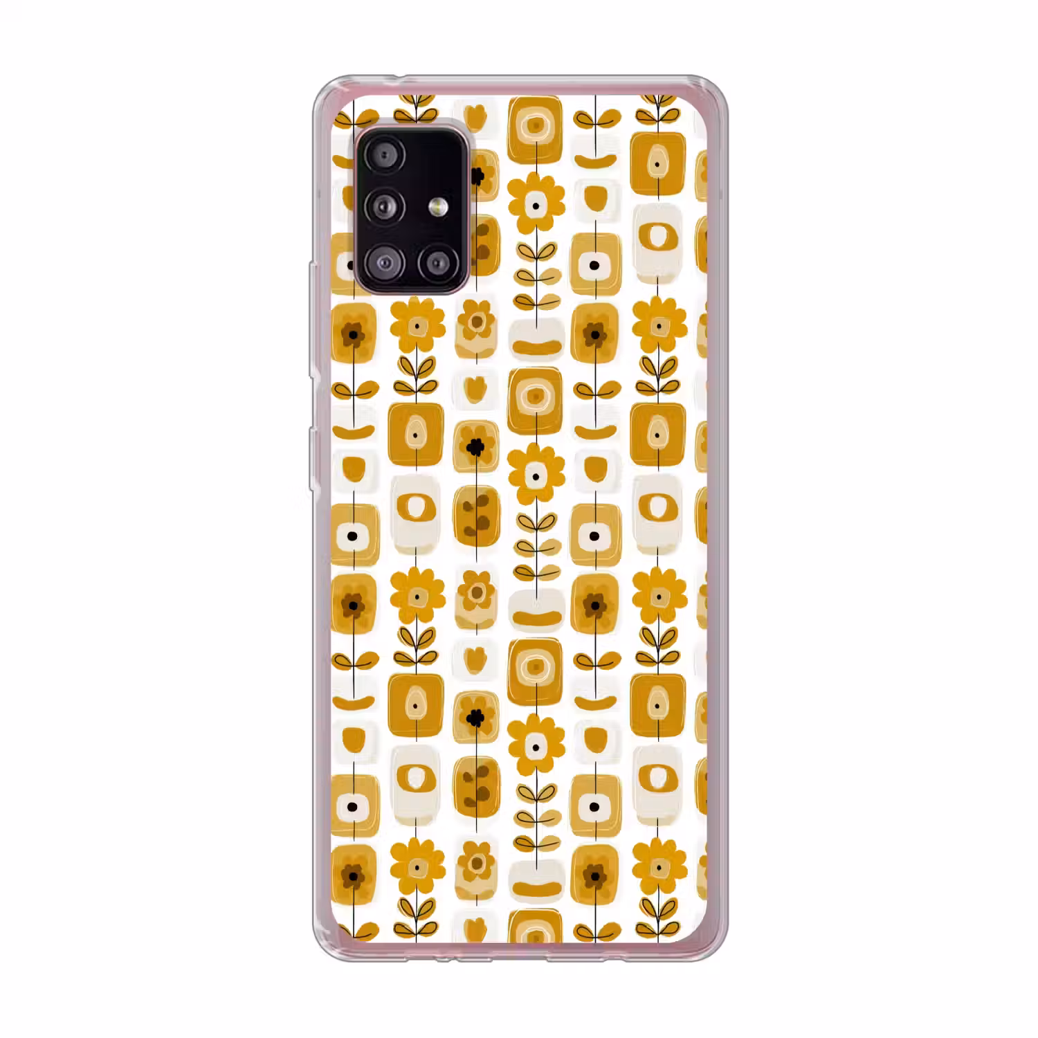 Retro - Abstract - Bloemen - Okergeel Telefoonhoesje Samsung Galaxy A51 5G klein 373 -3d