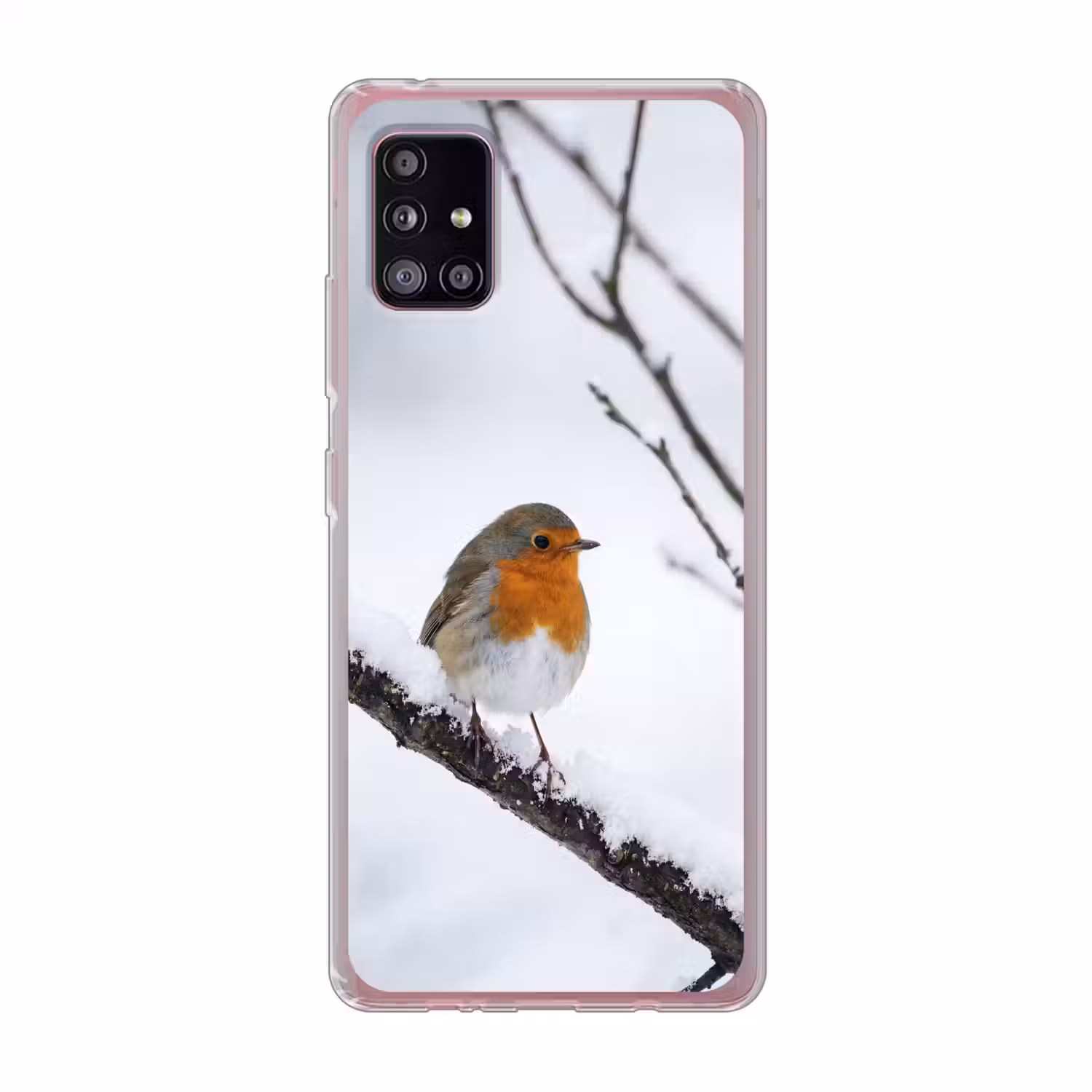 Roodborstje - Tak - Sneeuw - Winter - Levendig Telefoonhoesje Samsung Galaxy A51 5G klein -3d