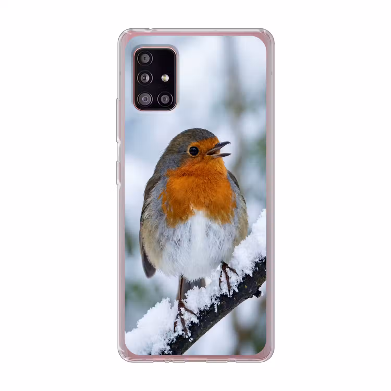 Roodborstje - Tak - Sneeuw - Winter - Levendig Telefoonhoesje Samsung Galaxy A51 5G klein -3d