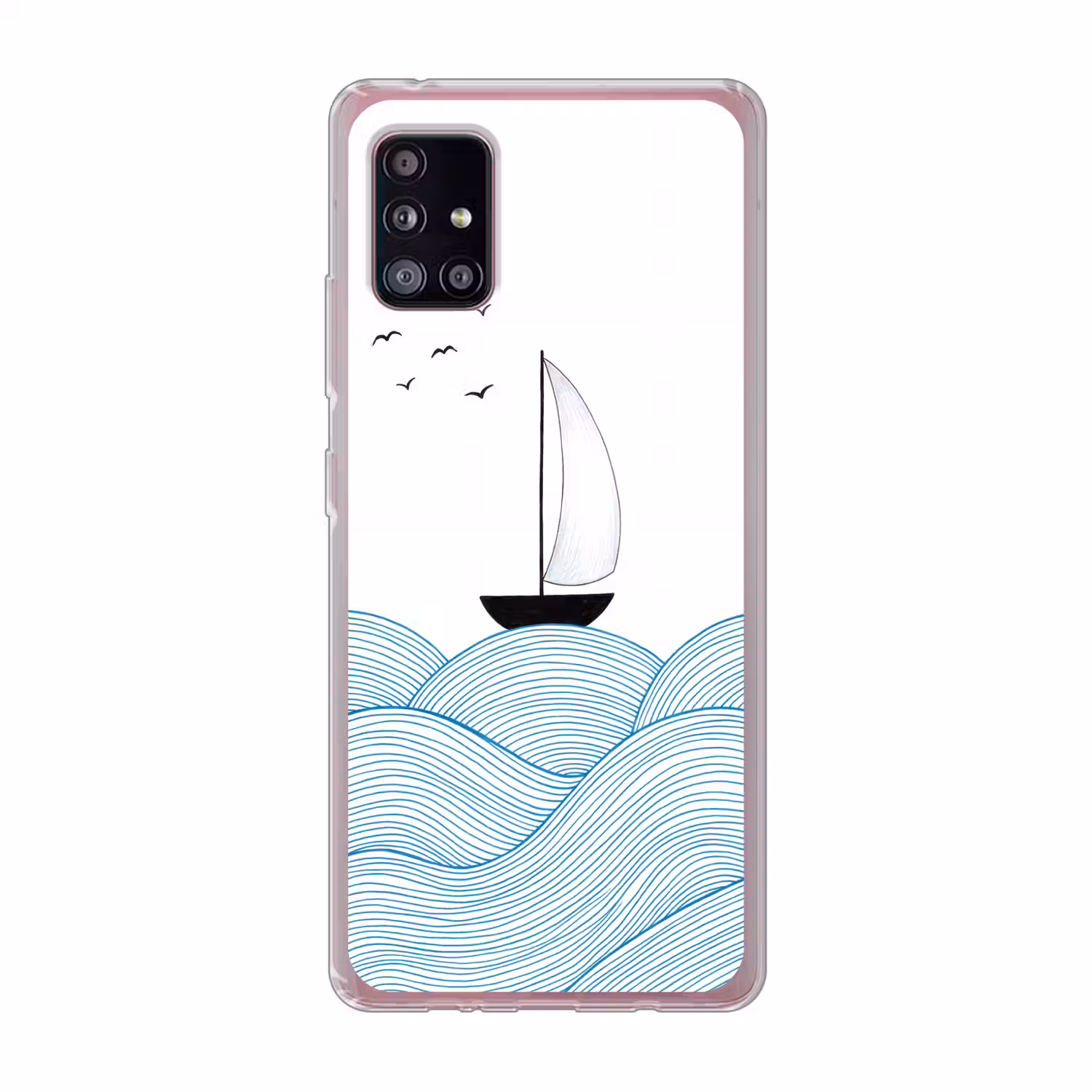 Zeilboot - Golven - Zee - Illustratie - Blauw Telefoonhoesje Samsung Galaxy A51 5G klein -3d