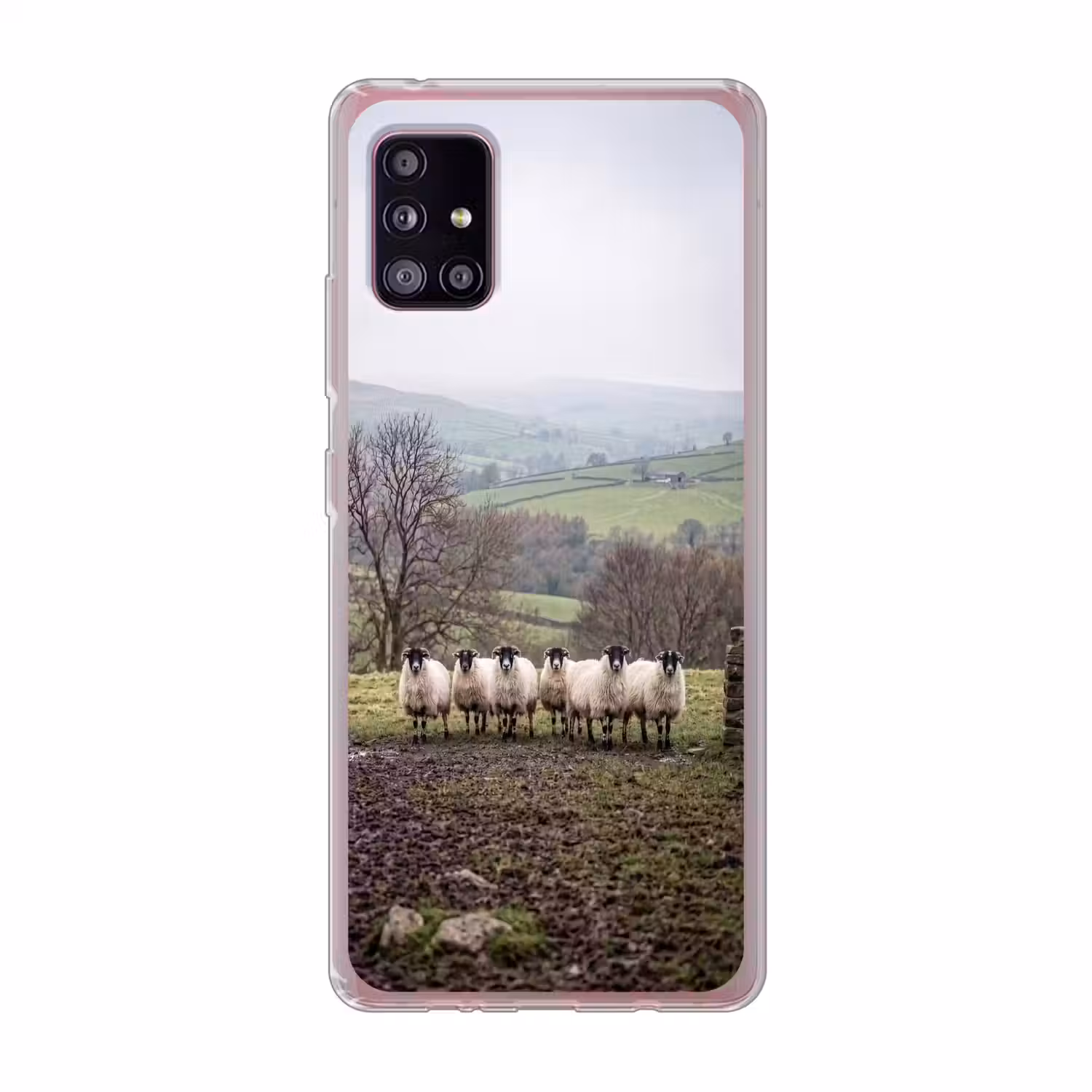 Schapen - Rij - Weide - Dieren - Platteland Telefoonhoesje Samsung Galaxy A51 5G klein -3d