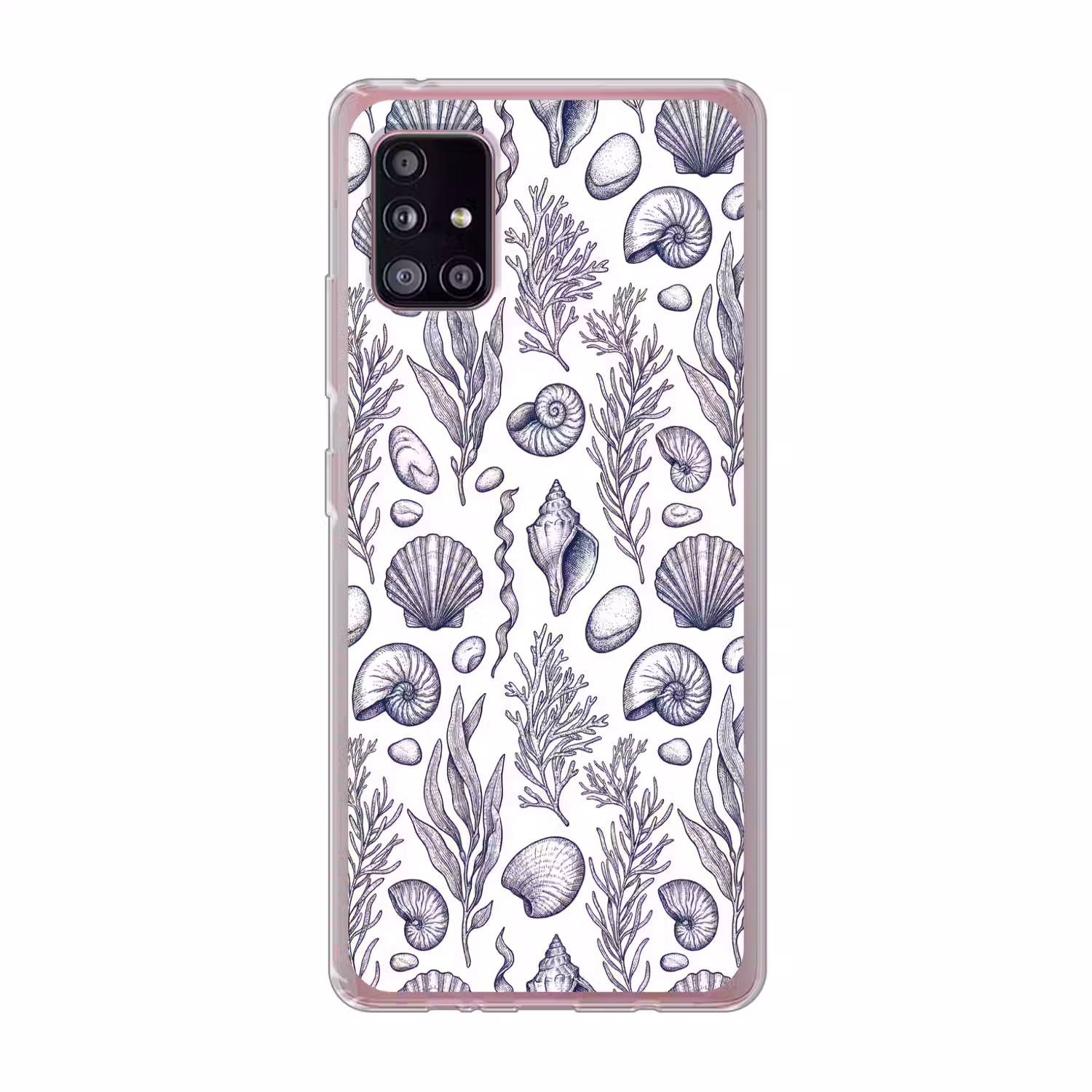 Schelpen - Zeewier - Oceaan - Illustratie - Blauw Telefoonhoesje Samsung Galaxy A51 5G klein -3d