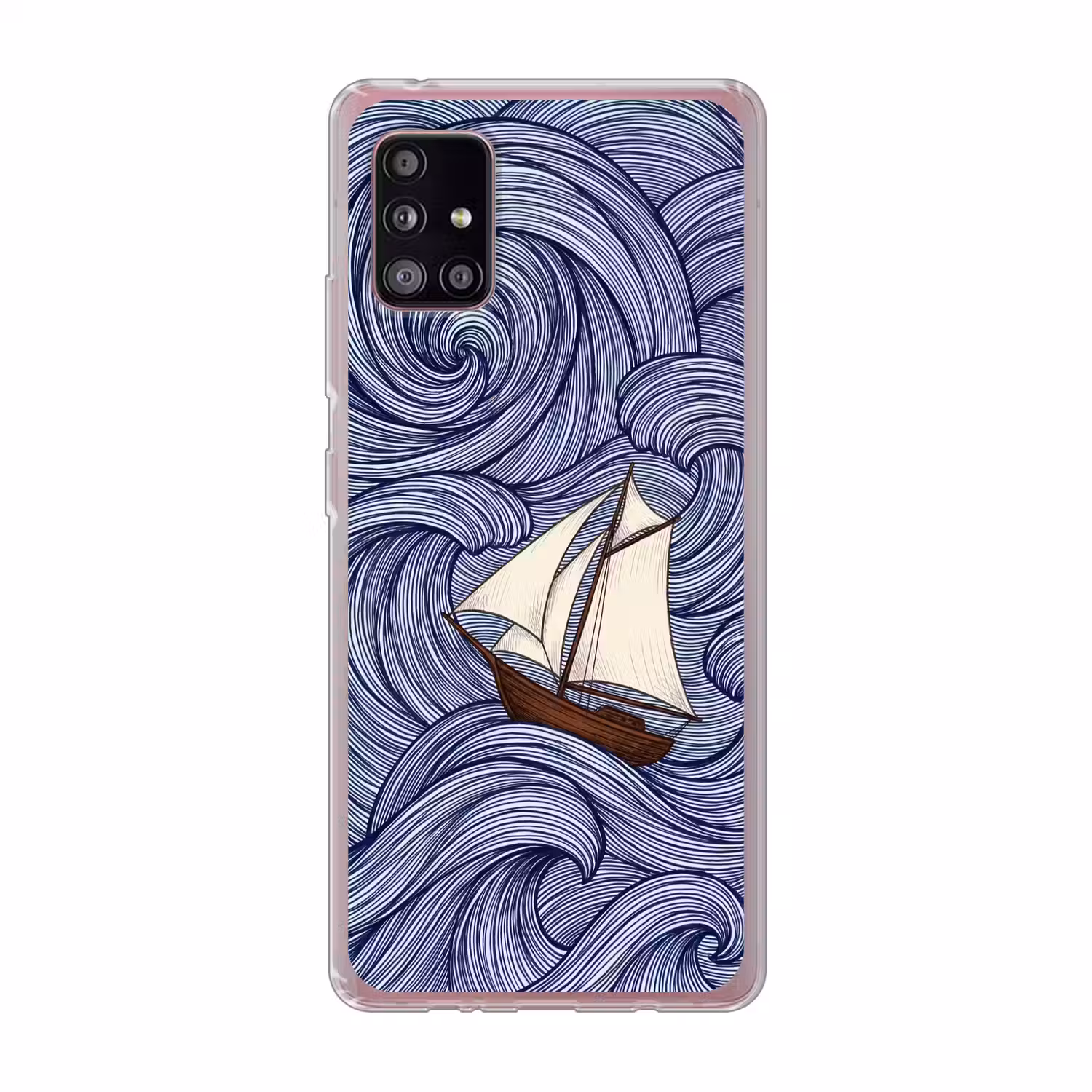 Schip - Golven - Zee - Illustratie - Blauw Telefoonhoesje Samsung Galaxy A51 5G klein -3d