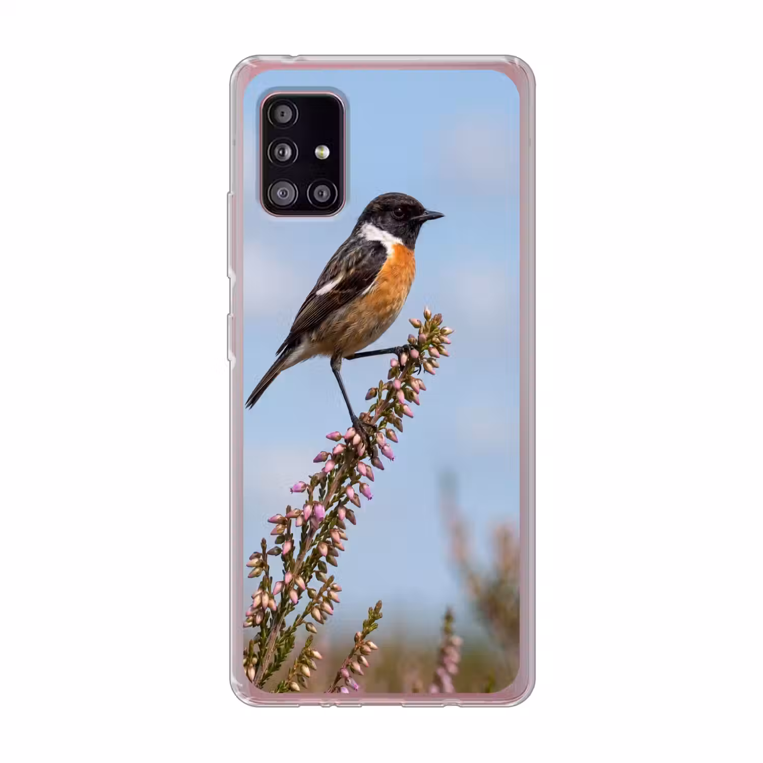 Roodborsttapuit - Heide - Paars - Natuur - Sfeervol Telefoonhoesje Samsung Galaxy A51 5G klein -3d