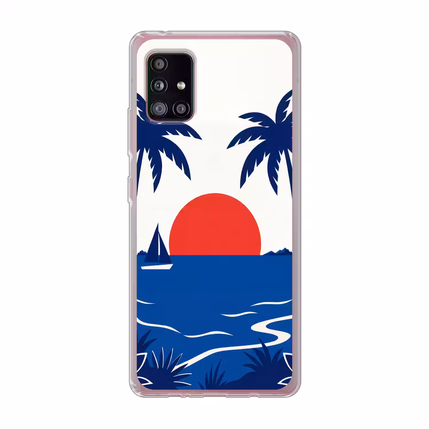 Zonsondergang - Zee - Palmboom - Tropisch - Modern Telefoonhoesje Samsung Galaxy A51 5G klein -3d
