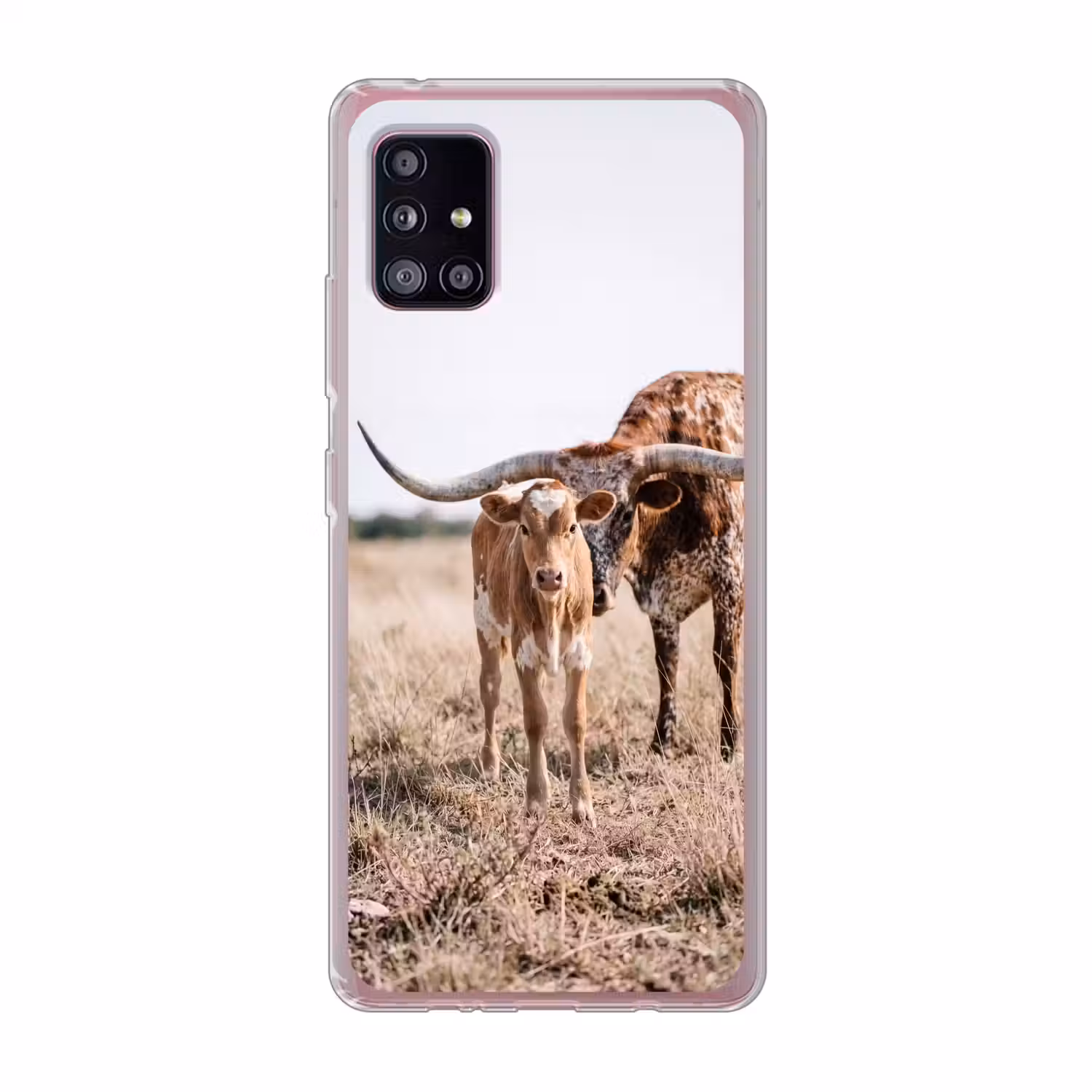 Texas Longhorn - Kalf - Weide - Dieren Telefoonhoesje Samsung Galaxy A51 5G klein -3d