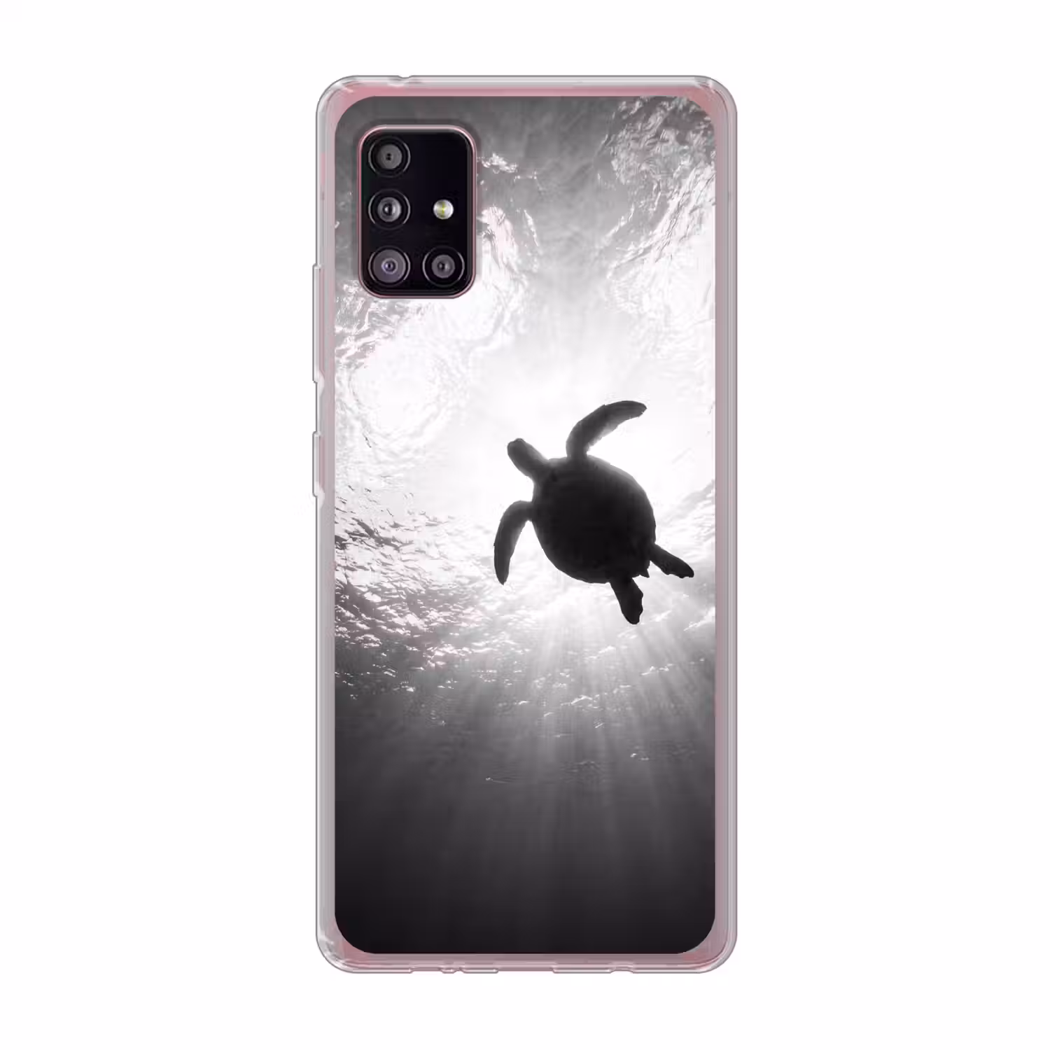 Schildpad - Onderwater - Lichtstralen - Oceaan - Zwart-wit Telefoonhoesje Samsung Galaxy A51 5G klein -3d