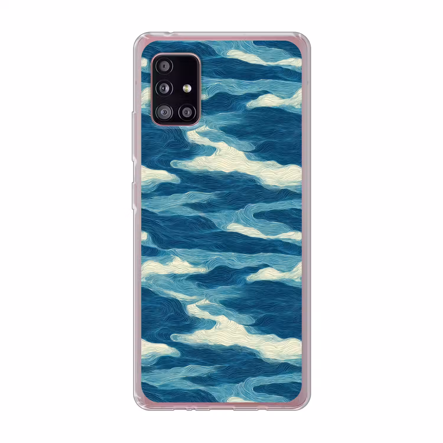Golven - Abstract - Patroon - Blauw - Wit Telefoonhoesje Samsung Galaxy A51 5G klein 373 -3d