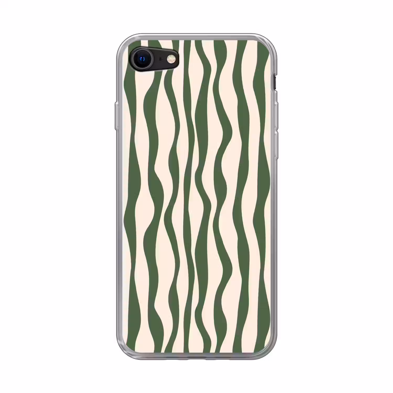 Golvende lijnen - Beige - Groen - Strepen - Abstract Telefoonhoesje iPhone 7 klein -3d