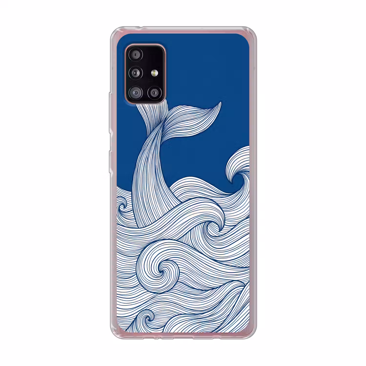 Walvis - Staart - Golven - Lijntekening - Blauw Telefoonhoesje Samsung Galaxy A51 5G klein -3d