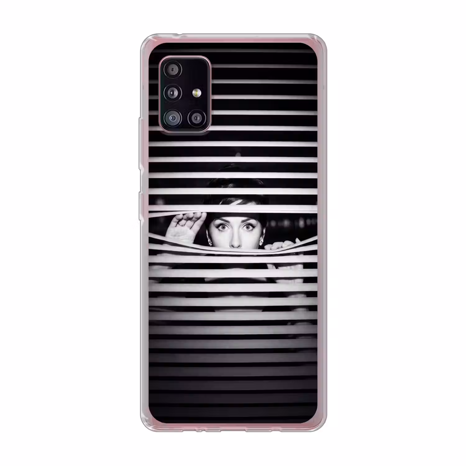 Vrouw - Jaloezieën - Portret - Zwart-wit Telefoonhoesje Samsung Galaxy A51 5G klein -3d