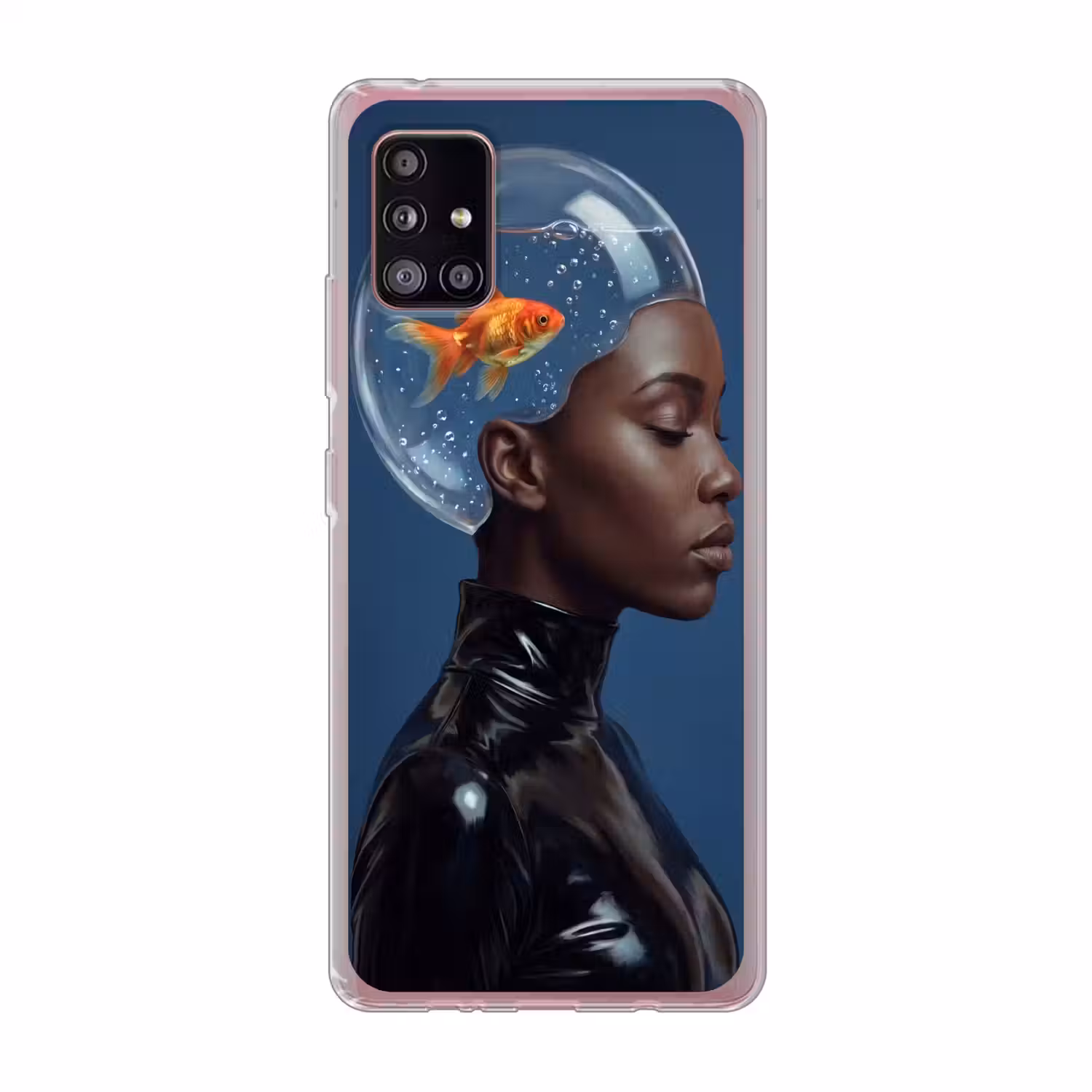 Vrouw - Goudvis - Hoofd - Abstract - Blauw Telefoonhoesje Samsung Galaxy A51 5G klein -3d