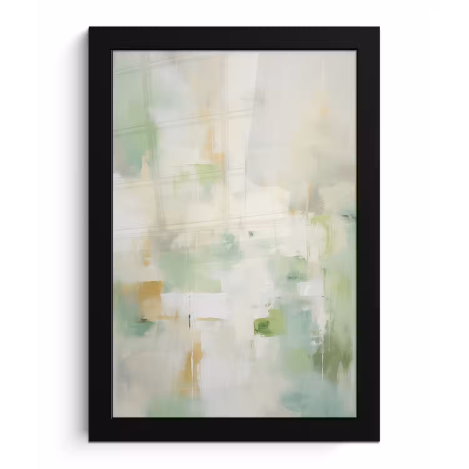 Abstract - Kunst - Wit - Groen - Modern fotolijst zwart zonder passe partout klein -3d