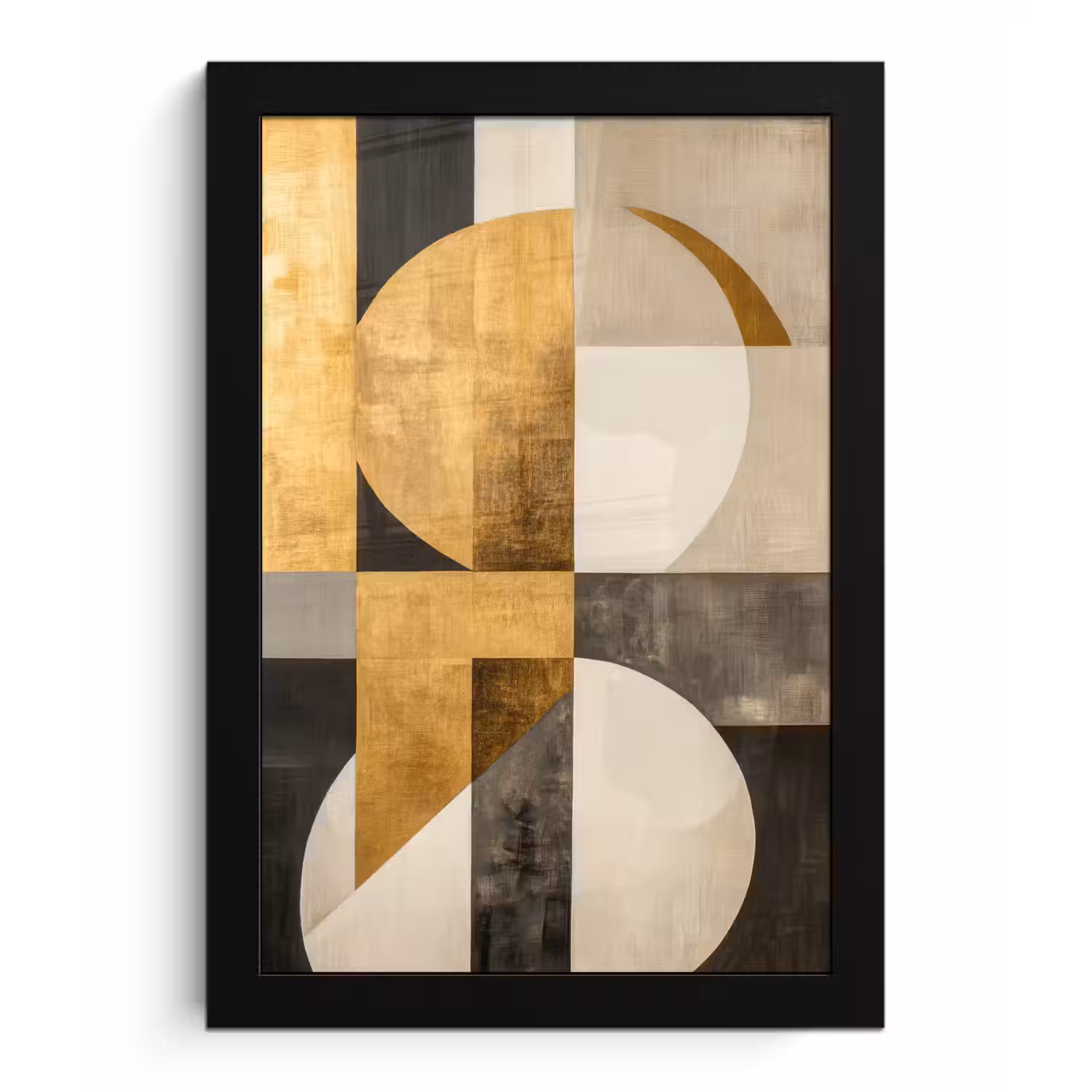 Abstract - Goud - Grijs - Vormen - Geometrisch fotolijst zwart zonder passe partout klein -3d