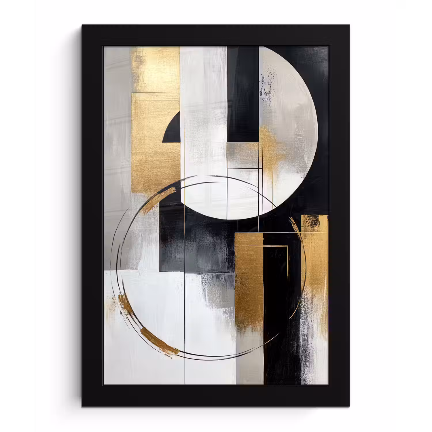 Abstract - Goud - Zilver - Vormen - Aesthetic fotolijst zwart zonder passe partout klein -3d
